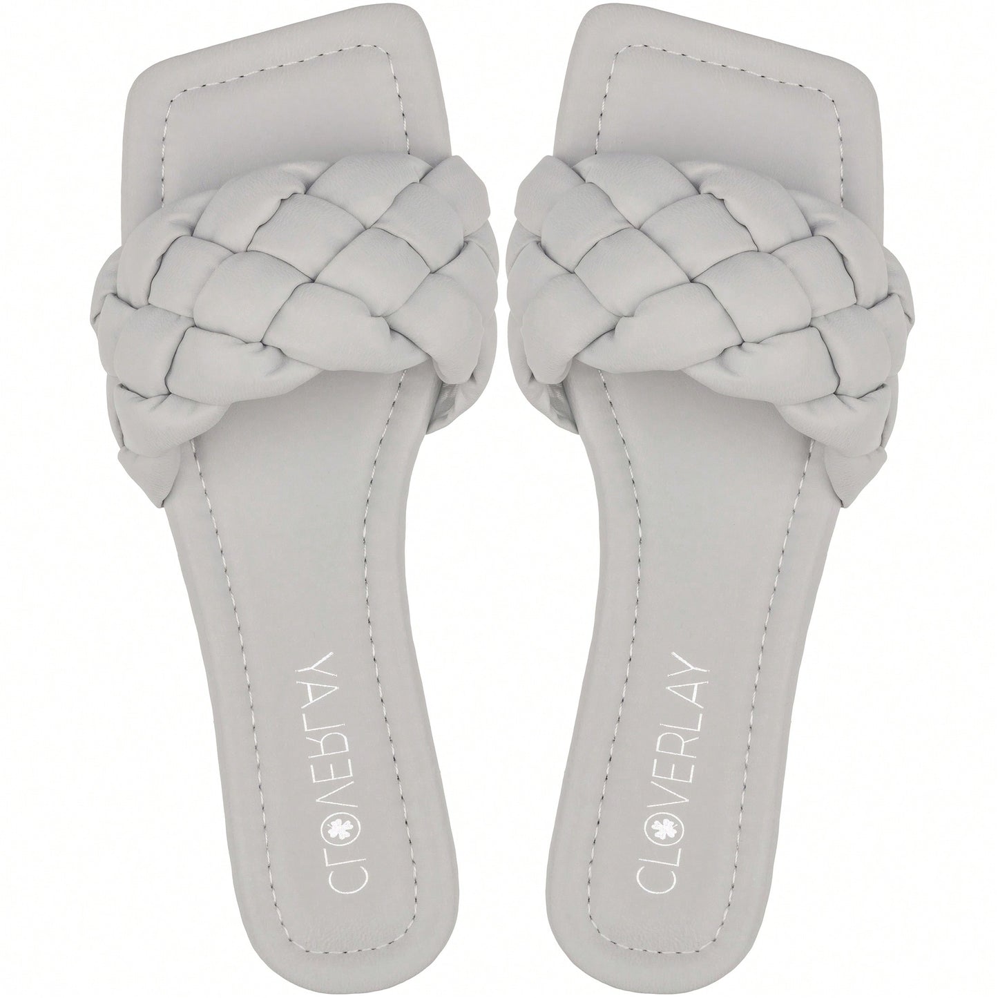 Women Braided Design Single Band Flat Sandals Open Toe Slide Sandals Square Toe Woven Sandals