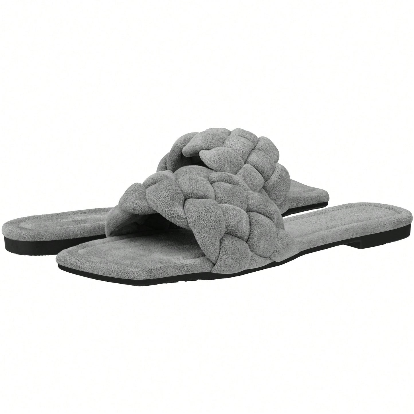 Women Braided Design Single Band Flat Sandals Open Toe Slide Sandals Square Toe Woven Sandals