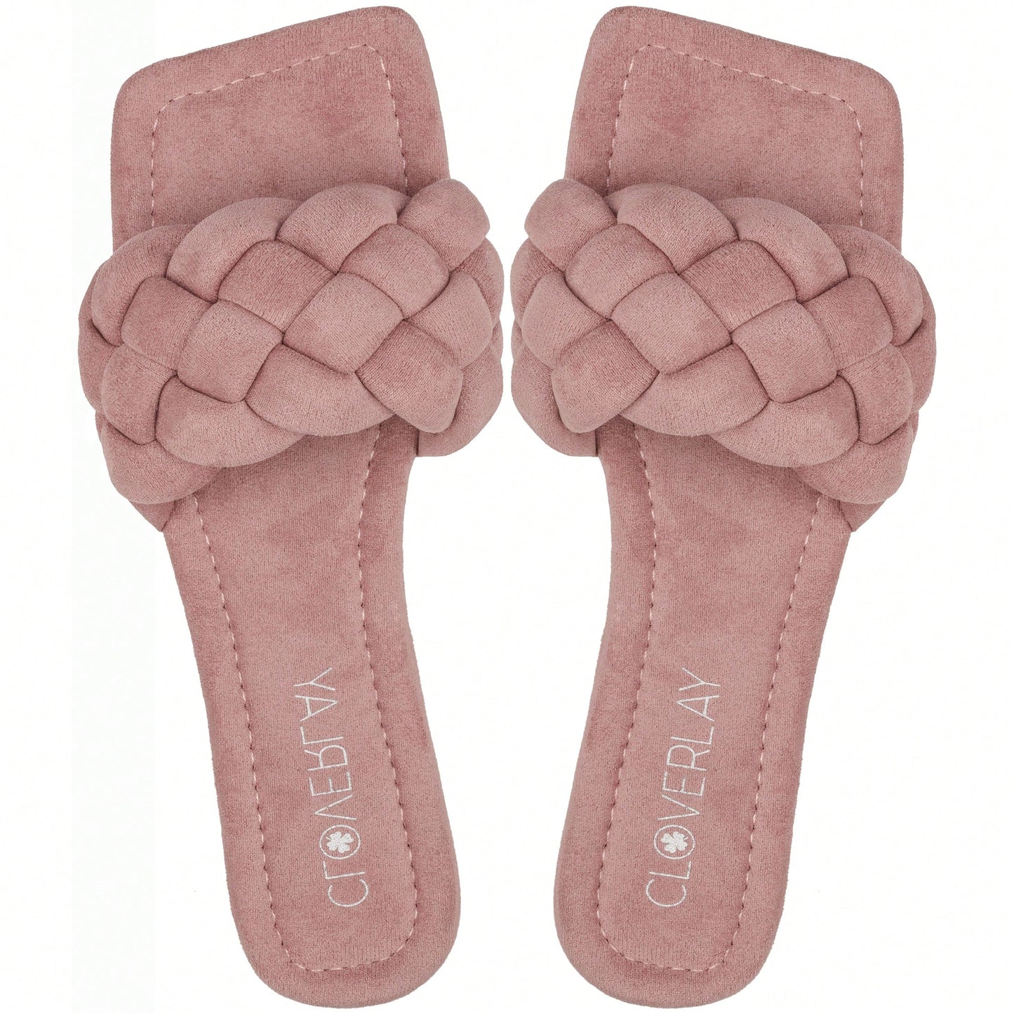 Women Braided Design Single Band Flat Sandals Open Toe Slide Sandals Square Toe Woven Sandals