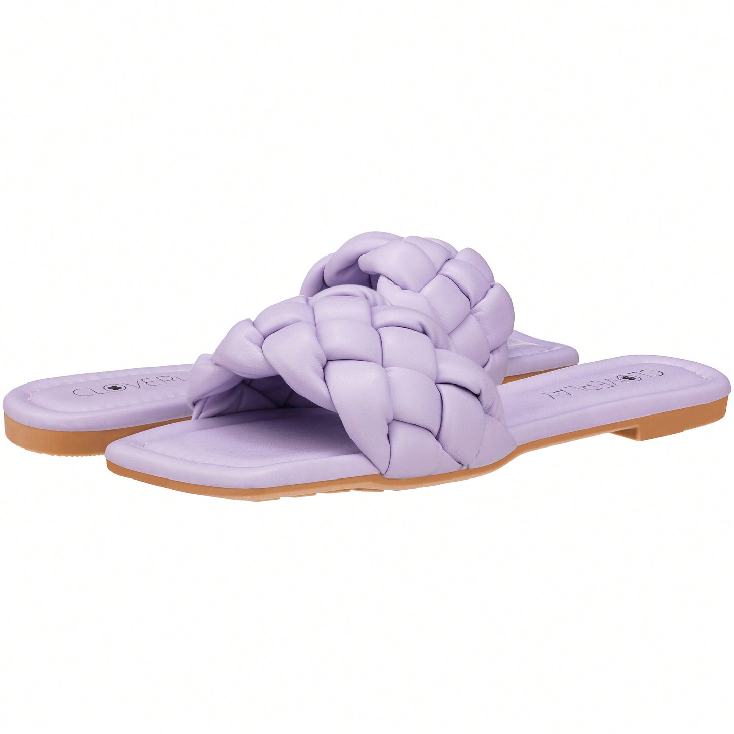 Women Braided Design Single Band Flat Sandals Open Toe Slide Sandals Square Toe Woven Sandals