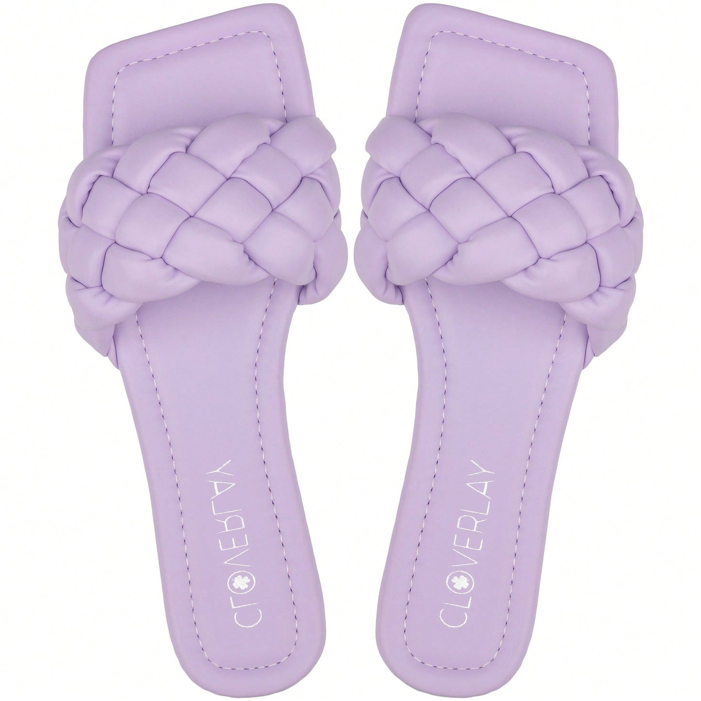 Women Braided Design Single Band Flat Sandals Open Toe Slide Sandals Square Toe Woven Sandals