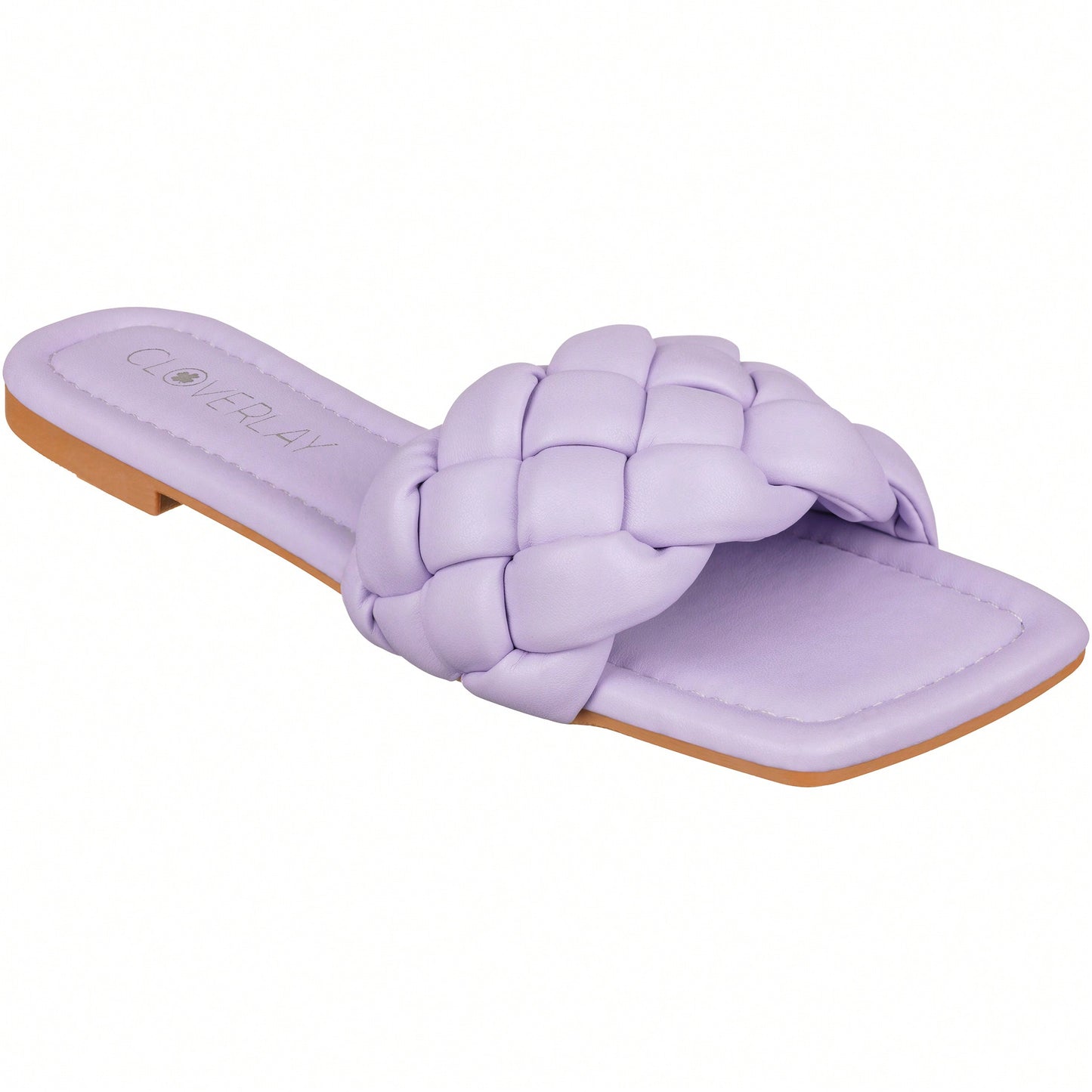 Women Braided Design Single Band Flat Sandals Open Toe Slide Sandals Square Toe Woven Sandals