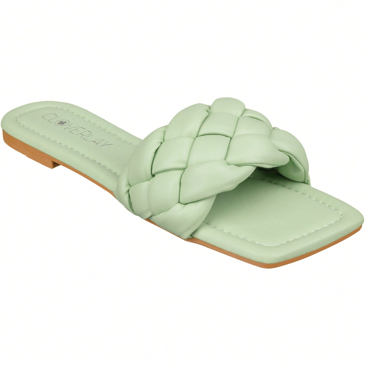 Women Braided Design Single Band Flat Sandals Open Toe Slide Sandals Square Toe Woven Sandals