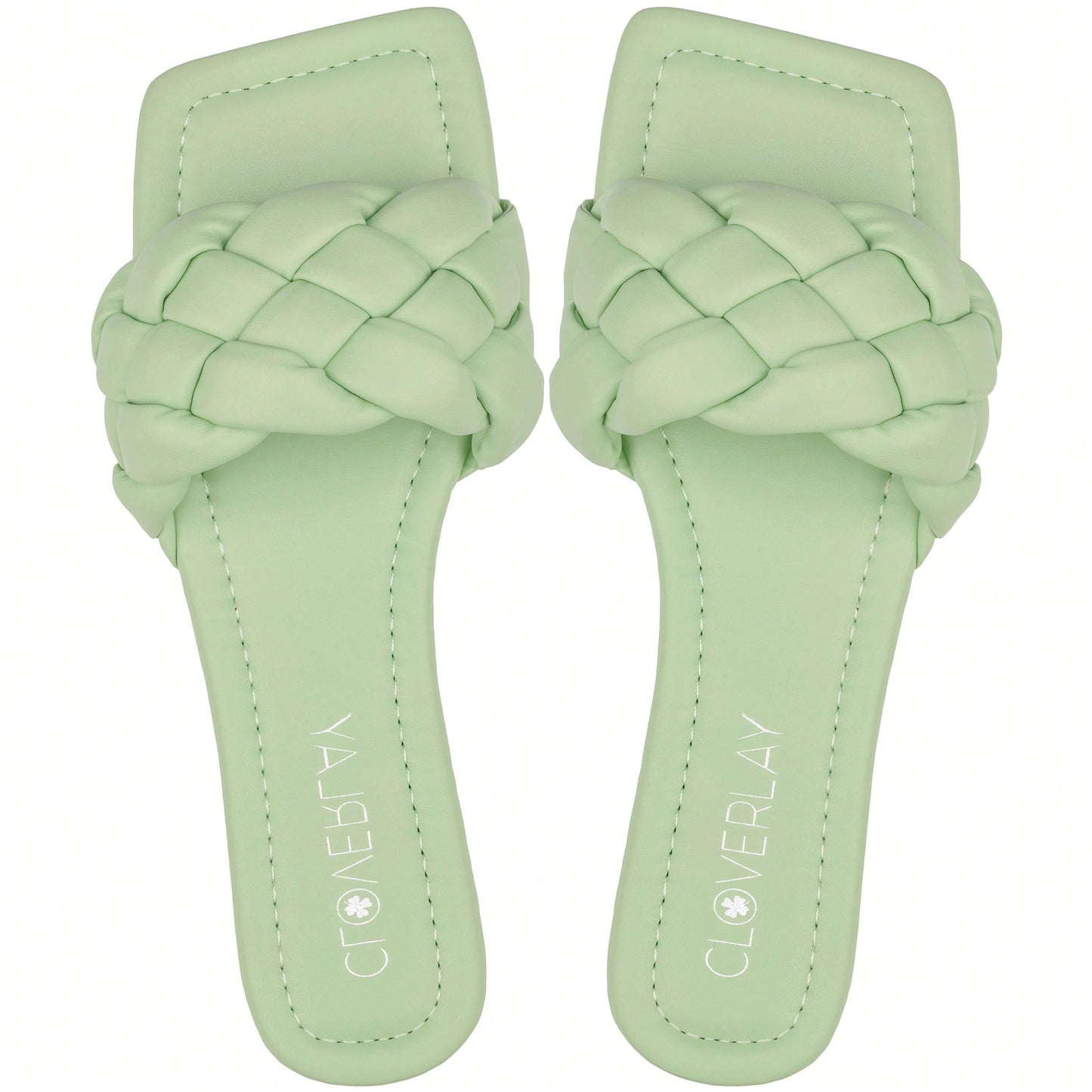 Women Braided Design Single Band Flat Sandals Open Toe Slide Sandals Square Toe Woven Sandals