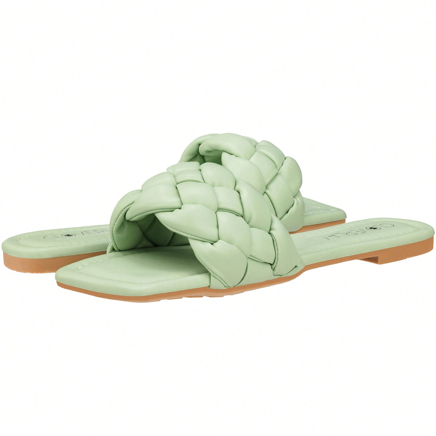 Women Braided Design Single Band Flat Sandals Open Toe Slide Sandals Square Toe Woven Sandals