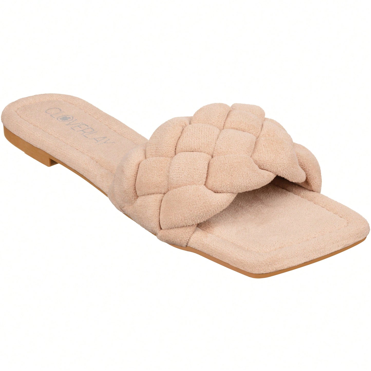 Women Braided Design Single Band Flat Sandals Open Toe Slide Sandals Square Toe Woven Sandals