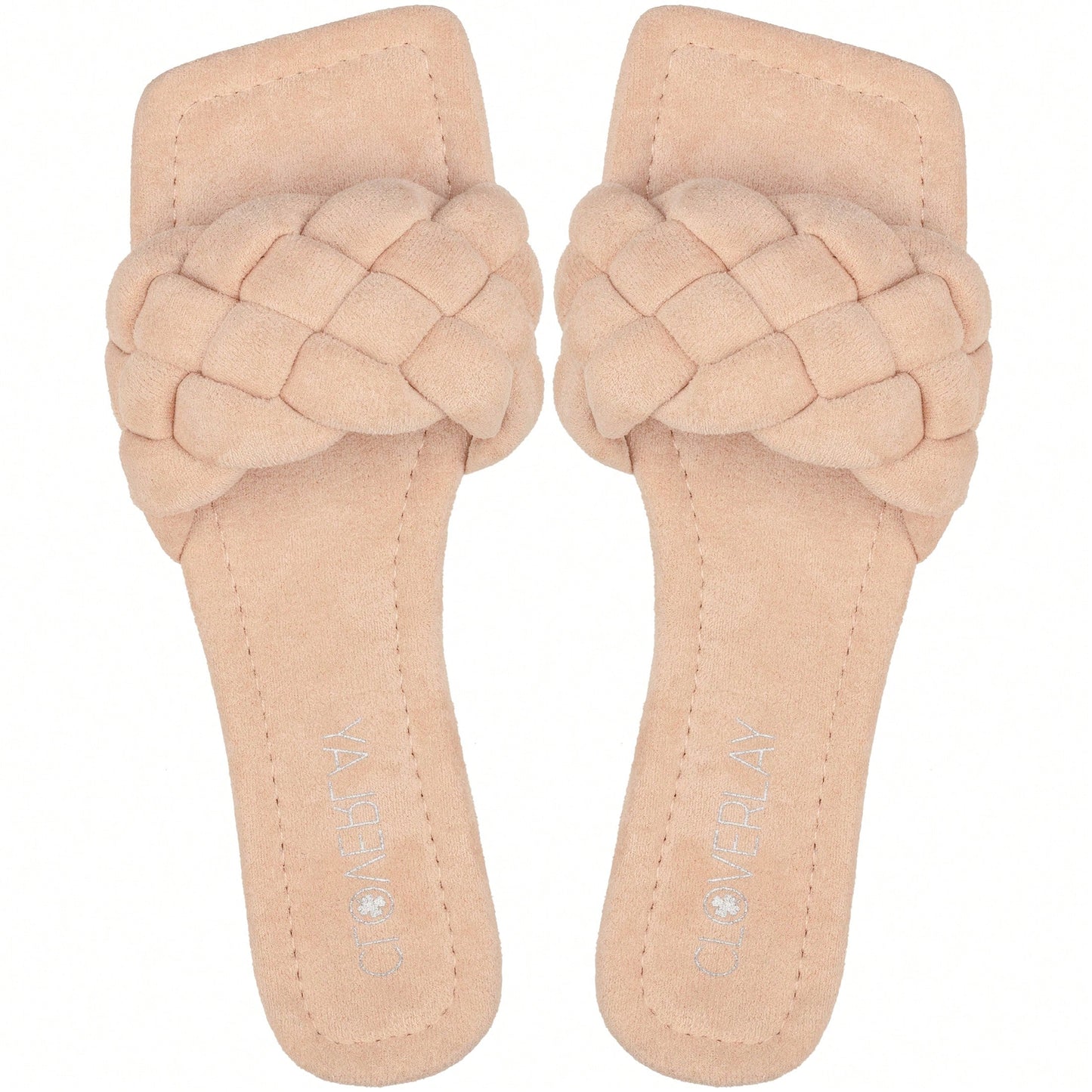 Women Braided Design Single Band Flat Sandals Open Toe Slide Sandals Square Toe Woven Sandals