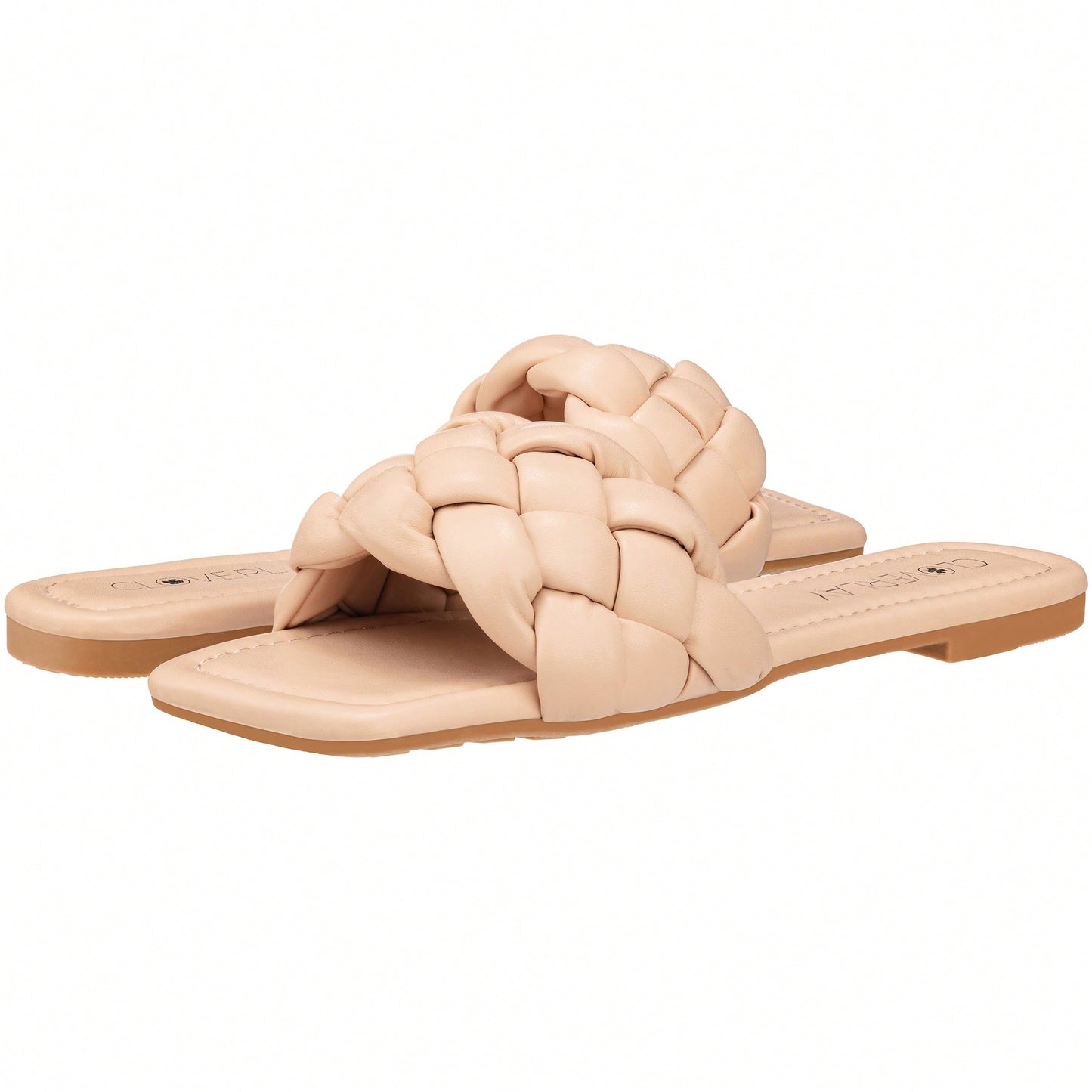 Women Braided Design Single Band Flat Sandals Open Toe Slide Sandals Square Toe Woven Sandals
