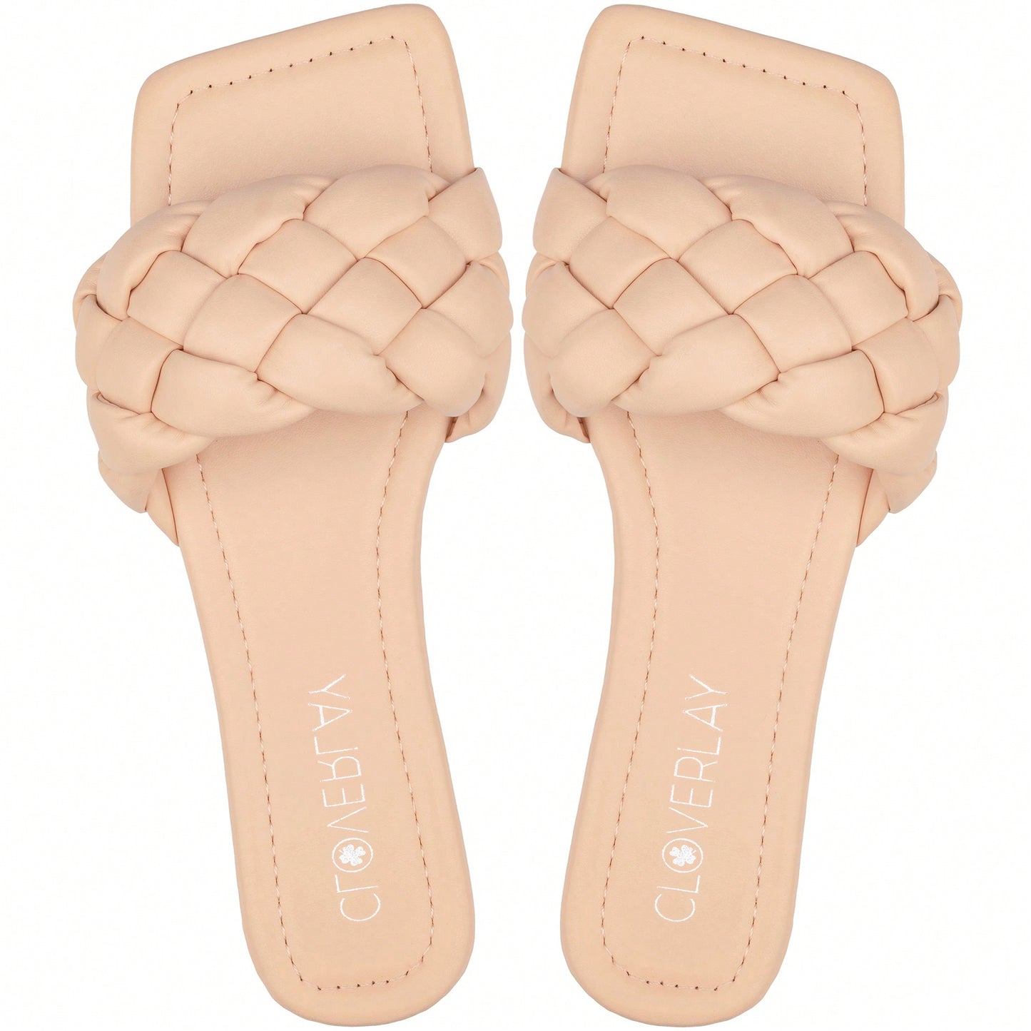 Women Braided Design Single Band Flat Sandals Open Toe Slide Sandals Square Toe Woven Sandals