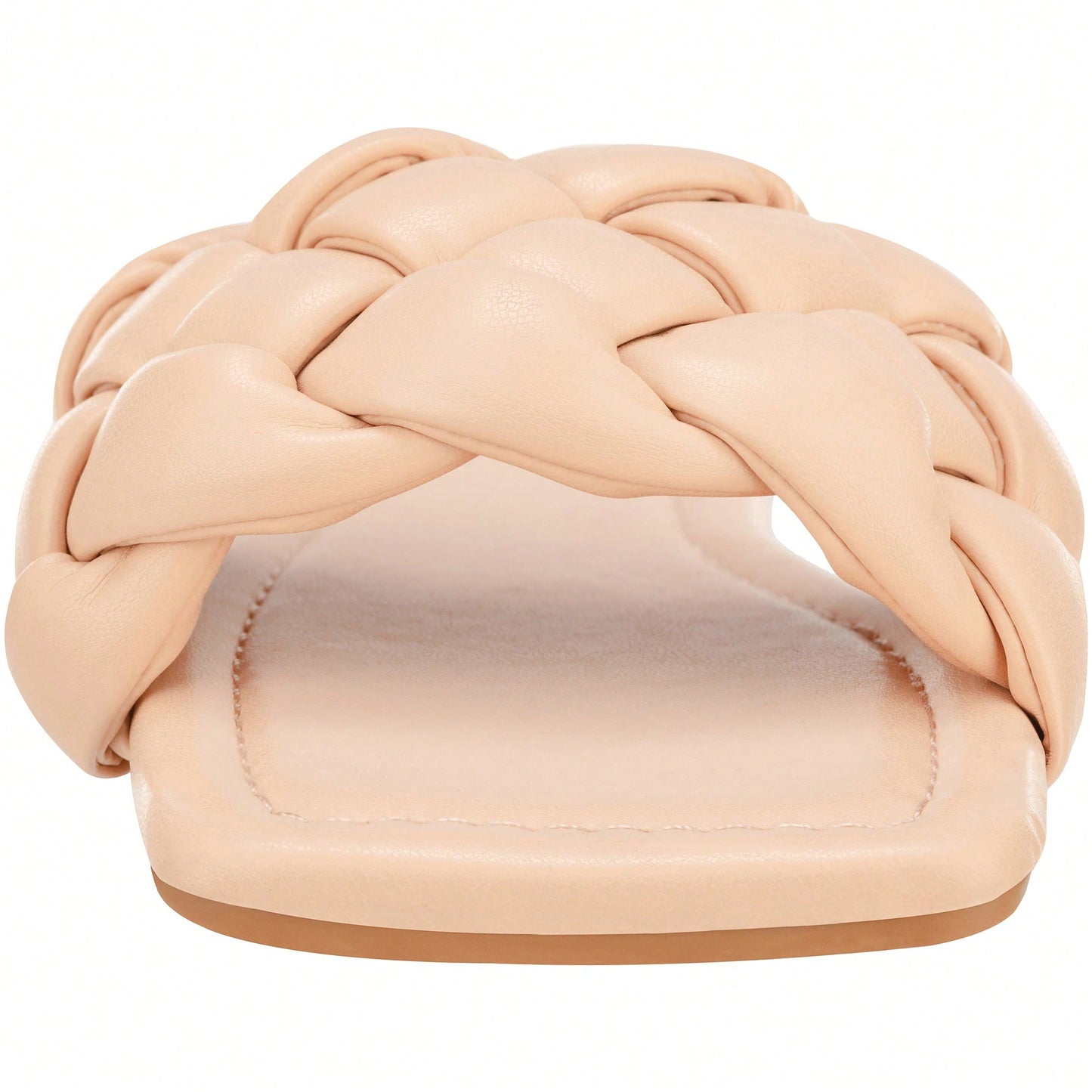 Women Braided Design Single Band Flat Sandals Open Toe Slide Sandals Square Toe Woven Sandals