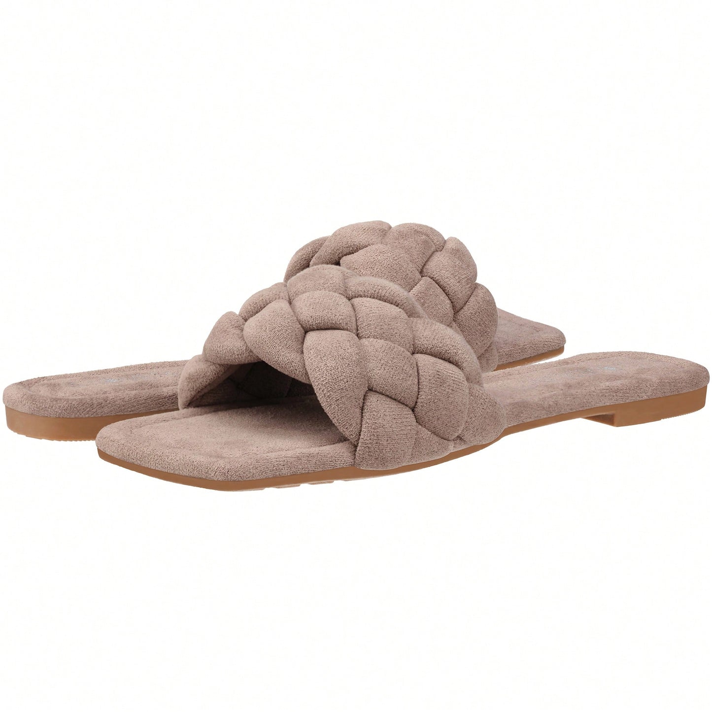 Women Braided Design Single Band Flat Sandals Open Toe Slide Sandals Square Toe Woven Sandals