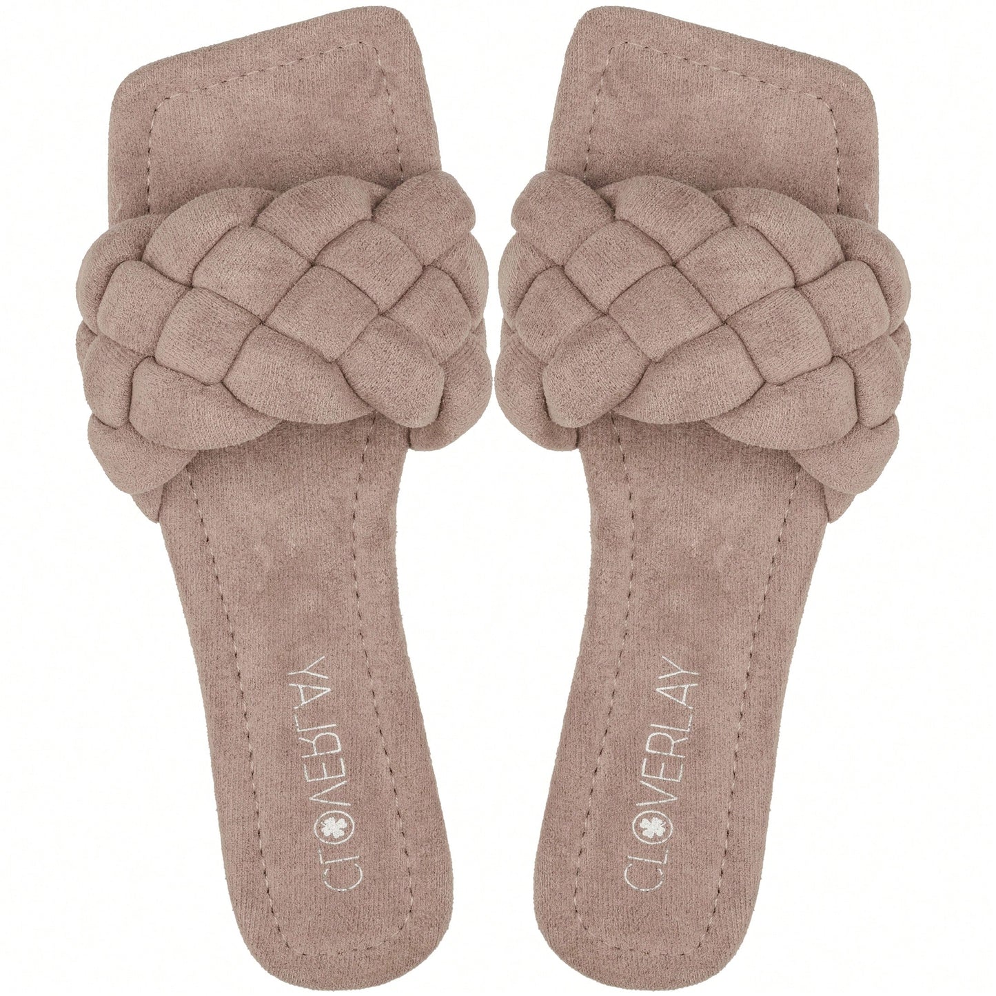 Women Braided Design Single Band Flat Sandals Open Toe Slide Sandals Square Toe Woven Sandals