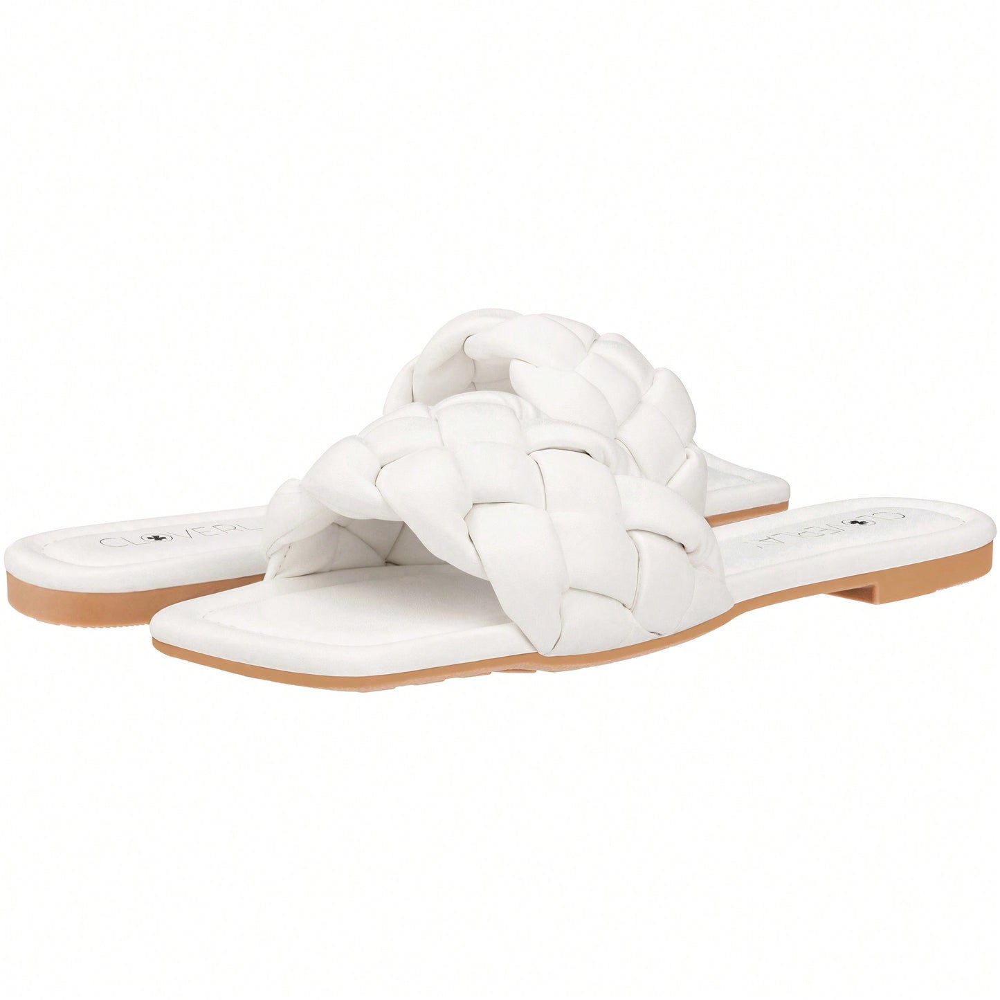 Women Braided Design Single Band Flat Sandals Open Toe Slide Sandals Square Toe Woven Sandals