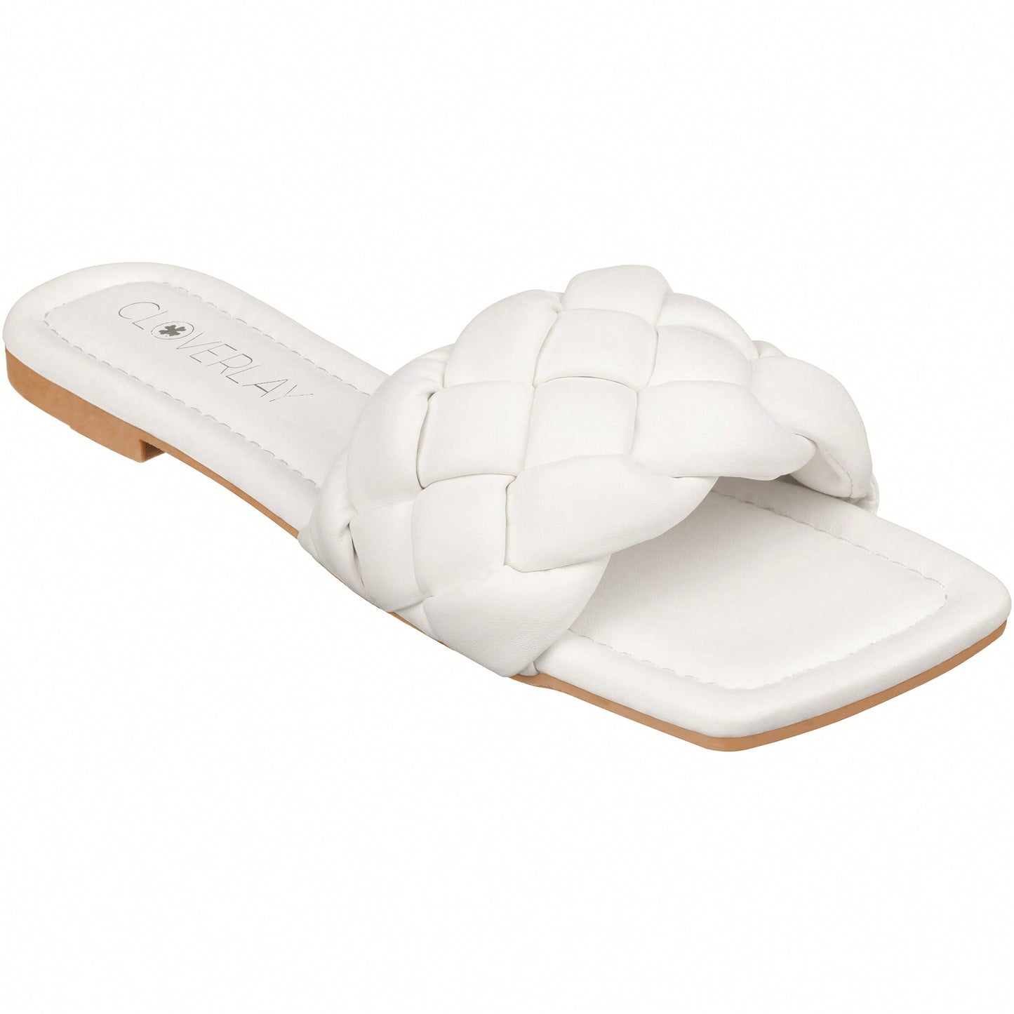 Women Braided Design Single Band Flat Sandals Open Toe Slide Sandals Square Toe Woven Sandals