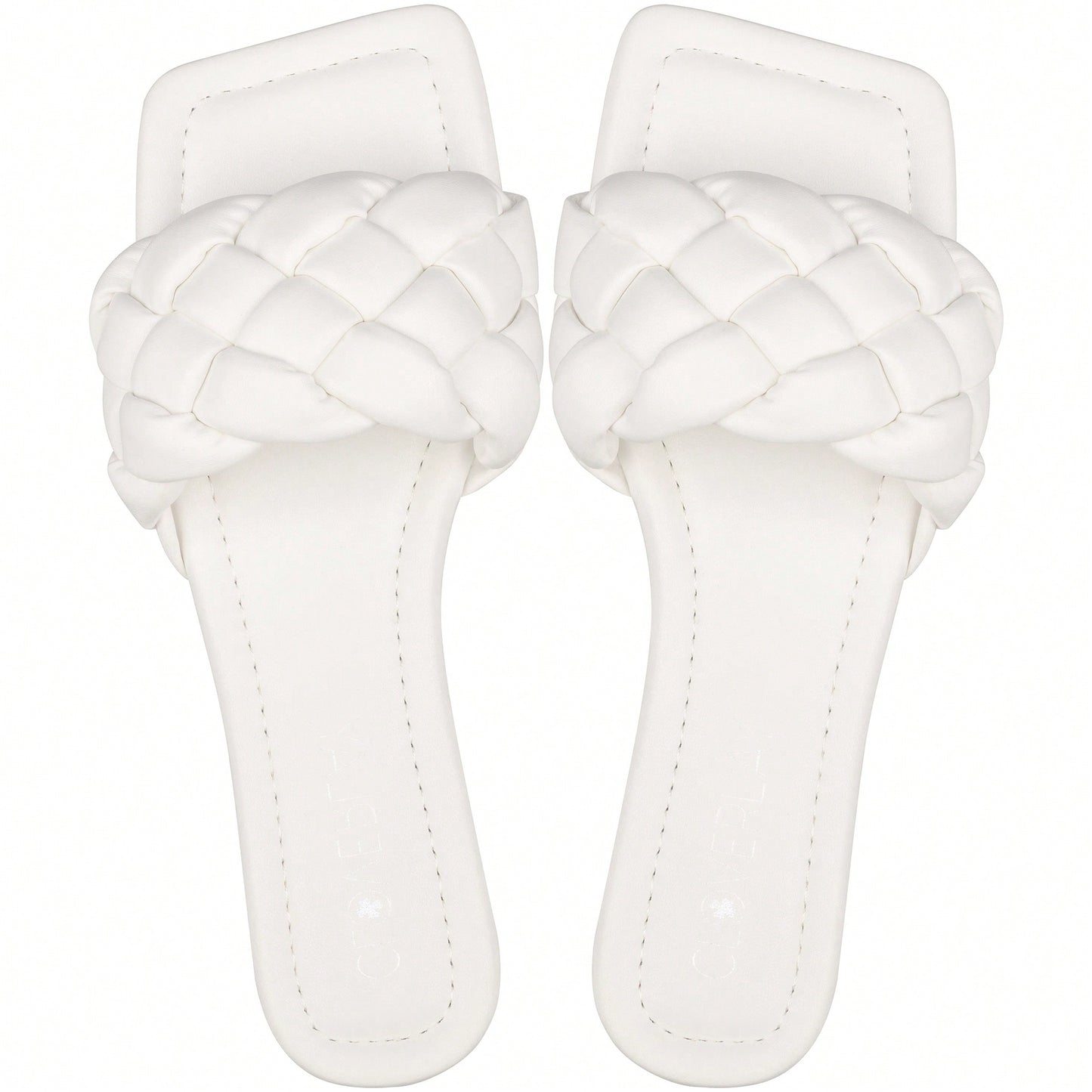 Women Braided Design Single Band Flat Sandals Open Toe Slide Sandals Square Toe Woven Sandals