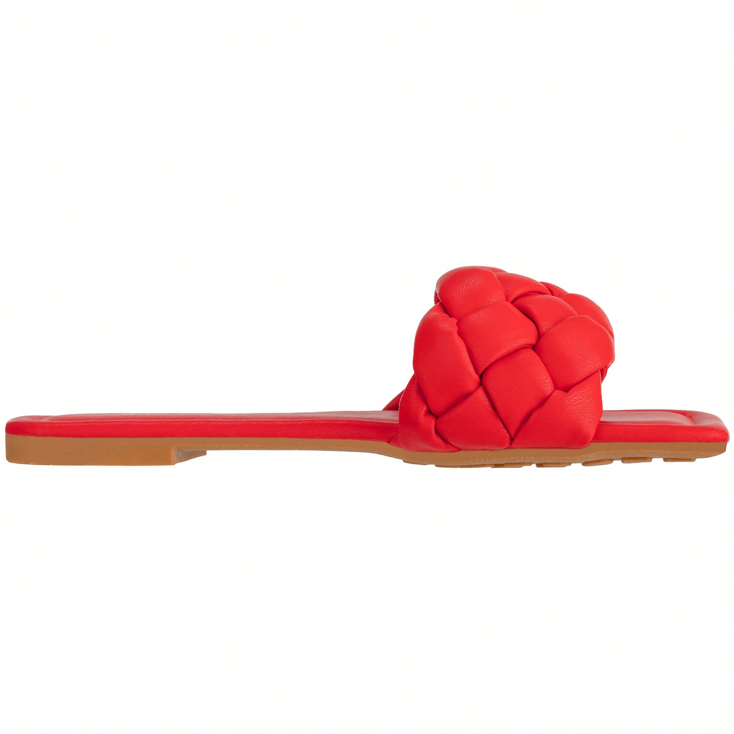 Women Braided Design Single Band Flat Sandals Open Toe Slide Sandals Square Toe Woven Sandals