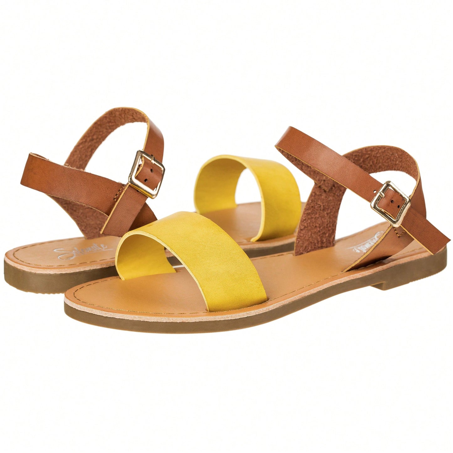 Women Buckle Design Single Band Ankle Strap Sandals Elegant Solid Minimalist Outdoor Flat Sandals