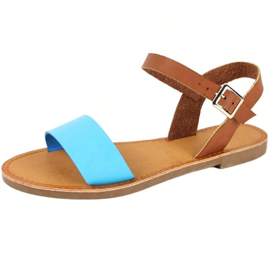 Women Buckle Design Single Band Ankle Strap Sandals Elegant Solid Minimalist Outdoor Flat Sandals