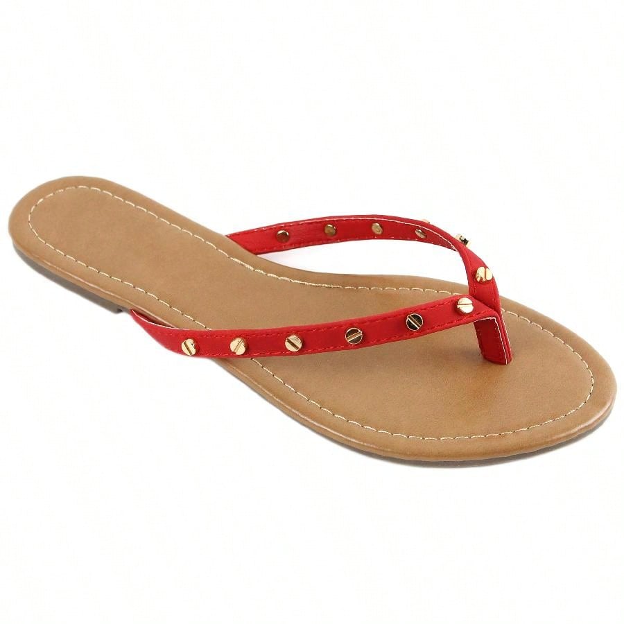 Women's Gold Studded Flip Flops Flat Sandals Open Toe Thong Sandals Beach Summer Flip Flops Slippers
