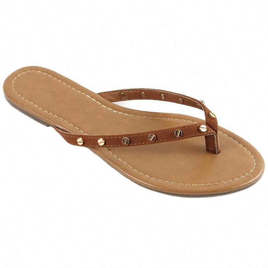 Women's Gold Studded Flip Flops Flat Sandals Open Toe Thong Sandals Beach Summer Flip Flops Slippers