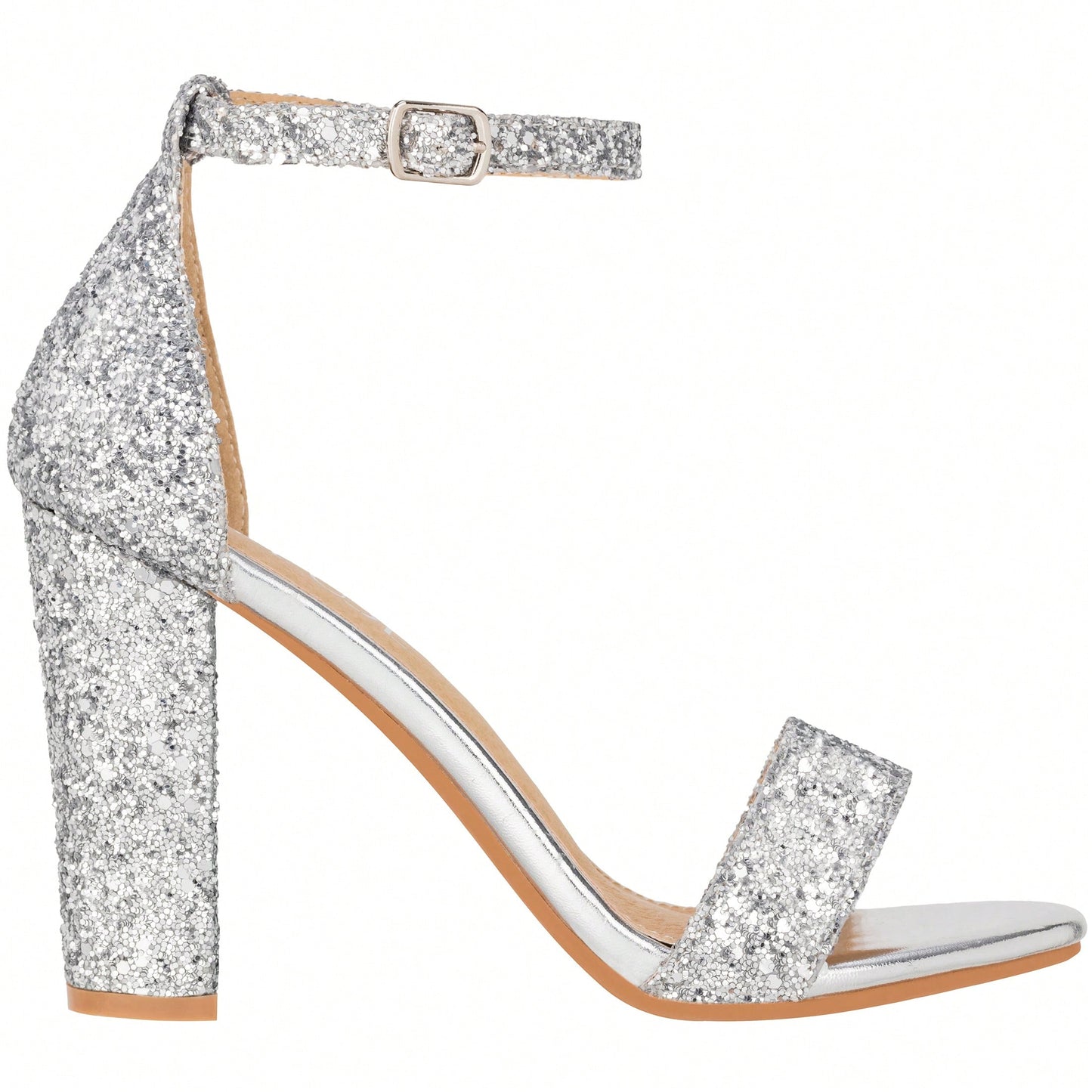 Women Chunky Heeled Ankle Strap Sandals Elegant Single Band Buckle Decor Sandals High Heel Sandals Open Toe Ankle Strap Sandals Heels Suede