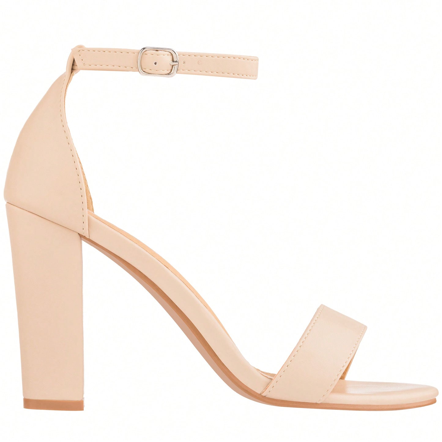 Women Chunky Heeled Ankle Strap Sandals Elegant Single Band Buckle Decor Sandals High Heel Sandals Open Toe Ankle Strap Sandals Heels Suede