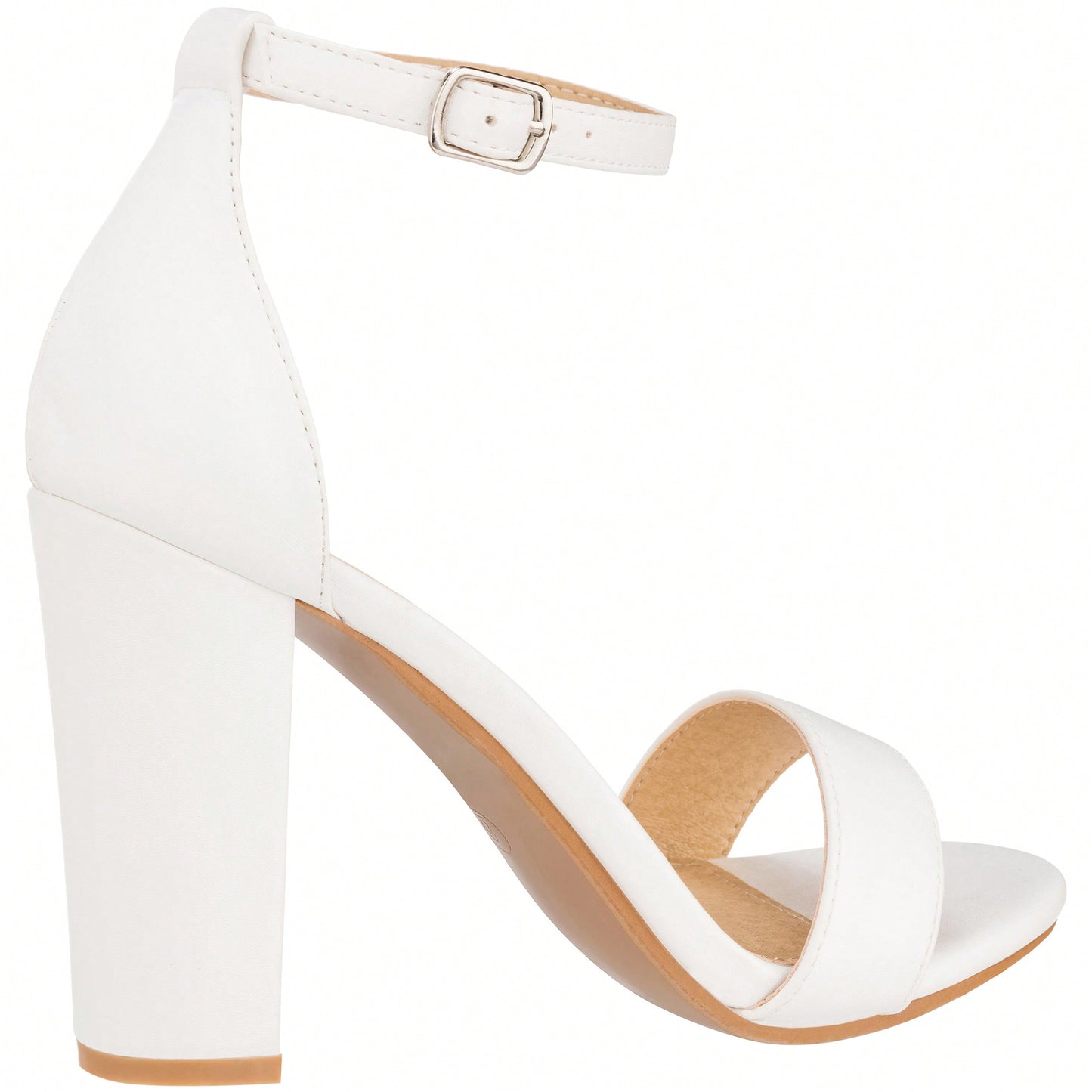 Women Chunky Heeled Ankle Strap Sandals Elegant Single Band Buckle Decor Sandals High Heel Sandals Open Toe Ankle Strap Sandals Heels Suede