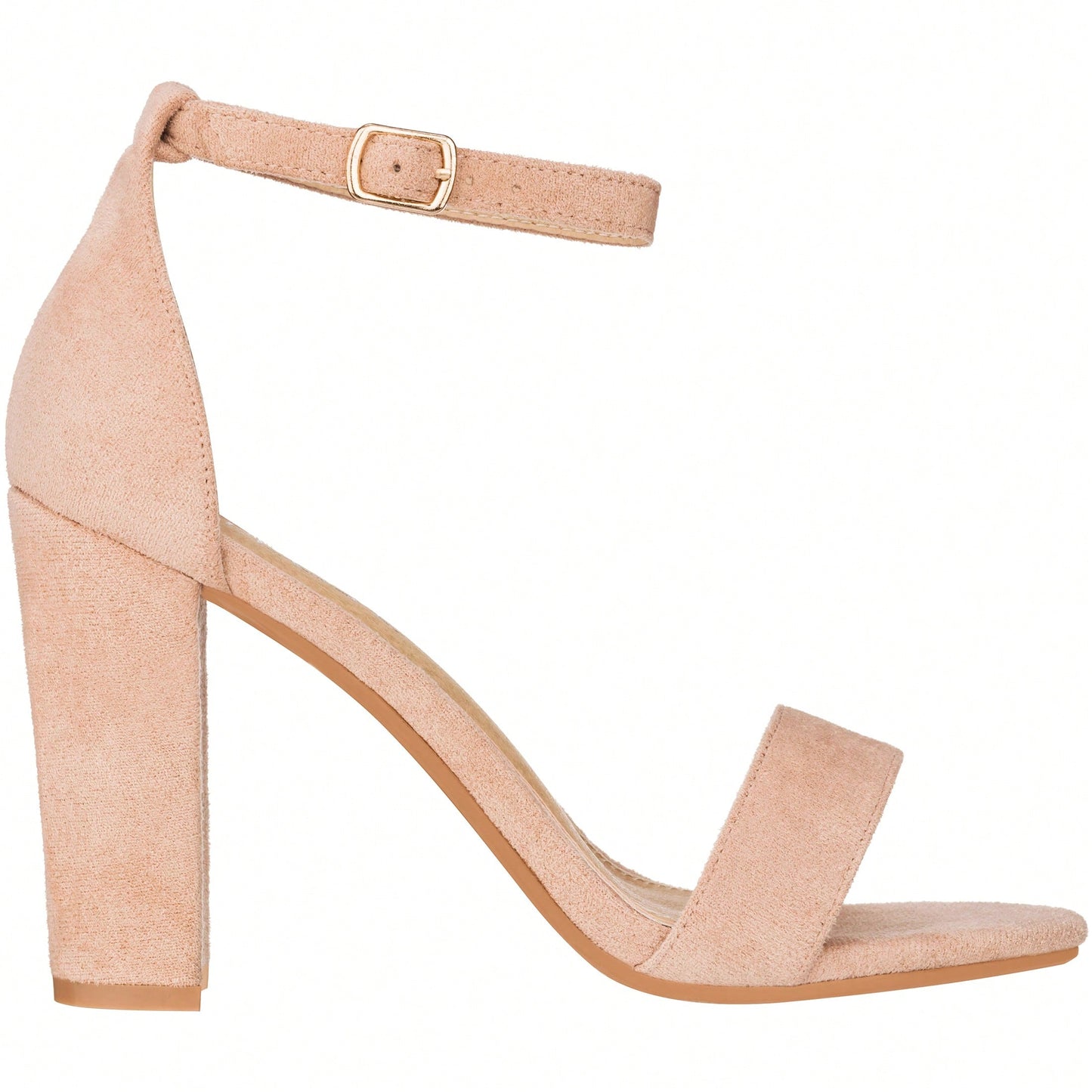 Women Chunky Heeled Ankle Strap Sandals Elegant Single Band Buckle Decor Sandals High Heel Sandals Open Toe Ankle Strap Sandals Heels Suede