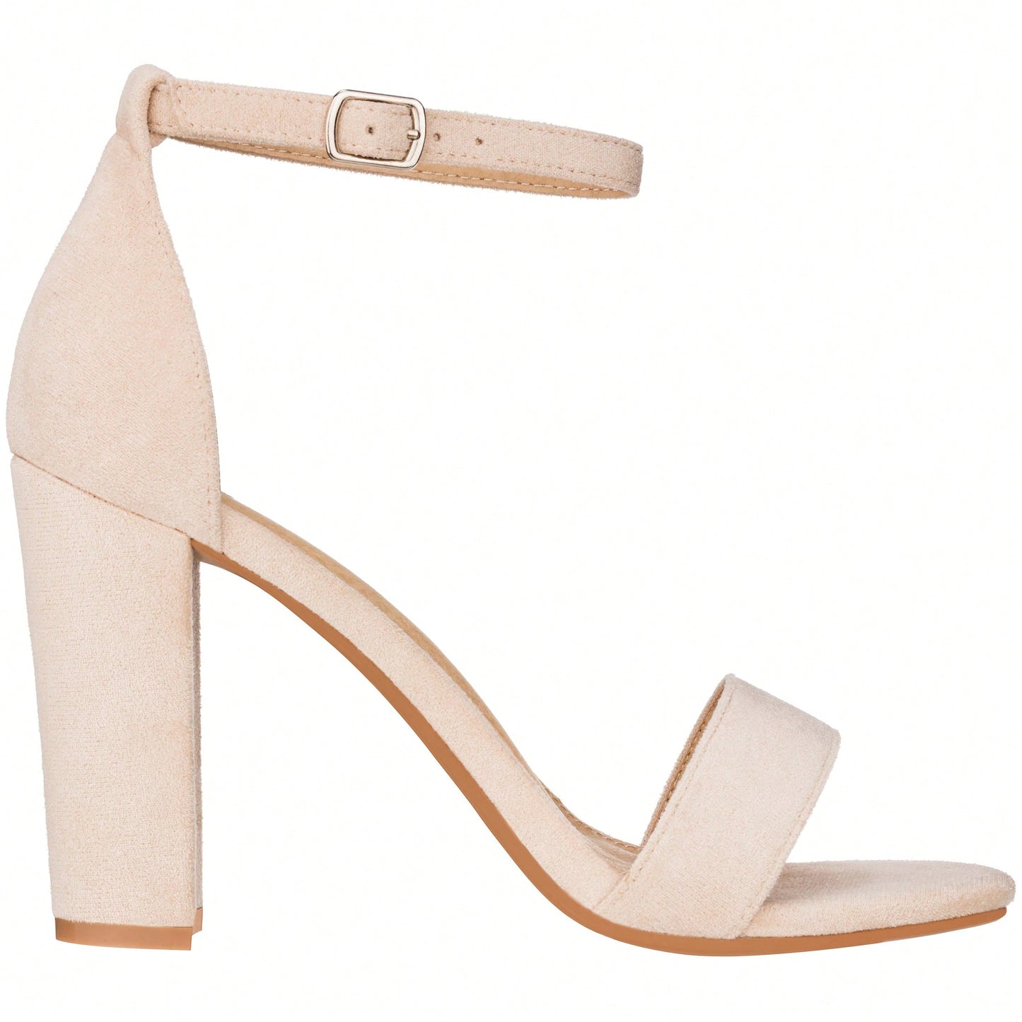 Women Chunky Heeled Ankle Strap Sandals Elegant Single Band Buckle Decor Sandals High Heel Sandals Open Toe Ankle Strap Sandals Heels Suede