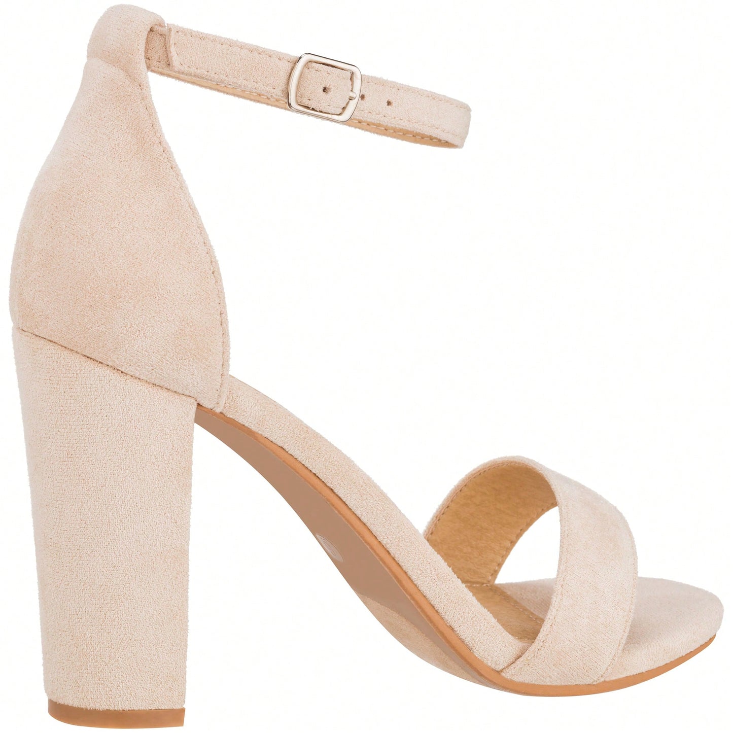 Women Chunky Heeled Ankle Strap Sandals Elegant Single Band Buckle Decor Sandals High Heel Sandals Open Toe Ankle Strap Sandals Heels Suede