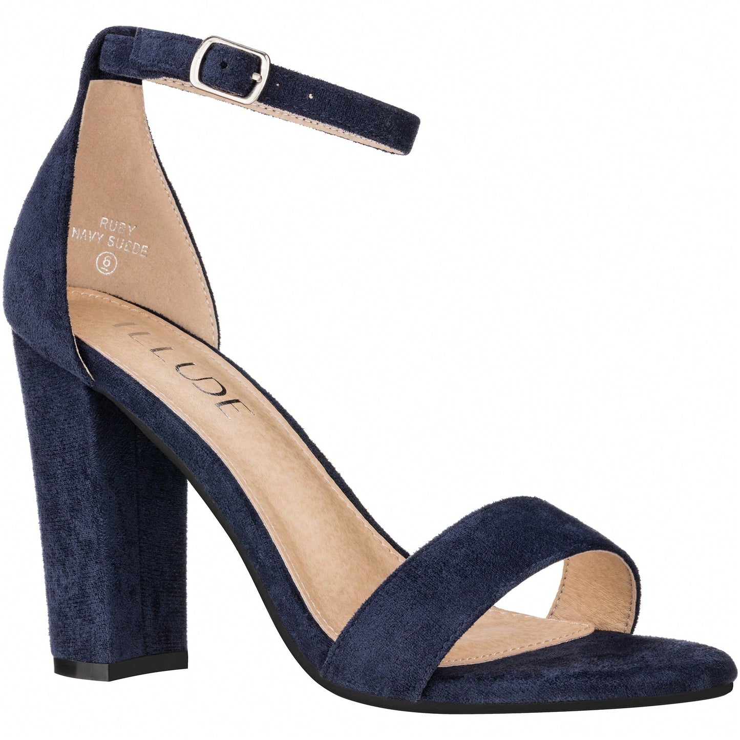 Women Chunky Heeled Ankle Strap Sandals Elegant Single Band Buckle Decor Sandals High Heel Sandals Open Toe Ankle Strap Sandals Heels Suede