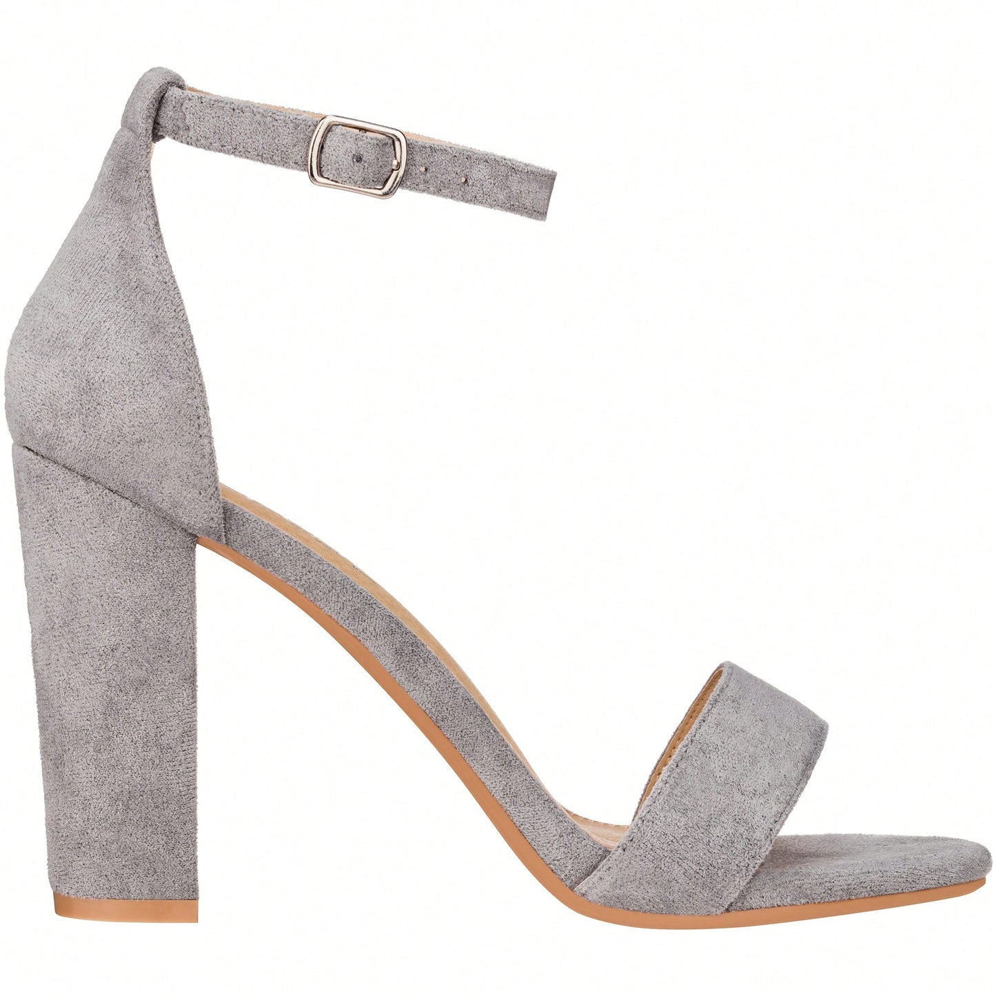 Women Chunky Heeled Ankle Strap Sandals Elegant Single Band Buckle Decor Sandals High Heel Sandals Open Toe Ankle Strap Sandals Heels Suede