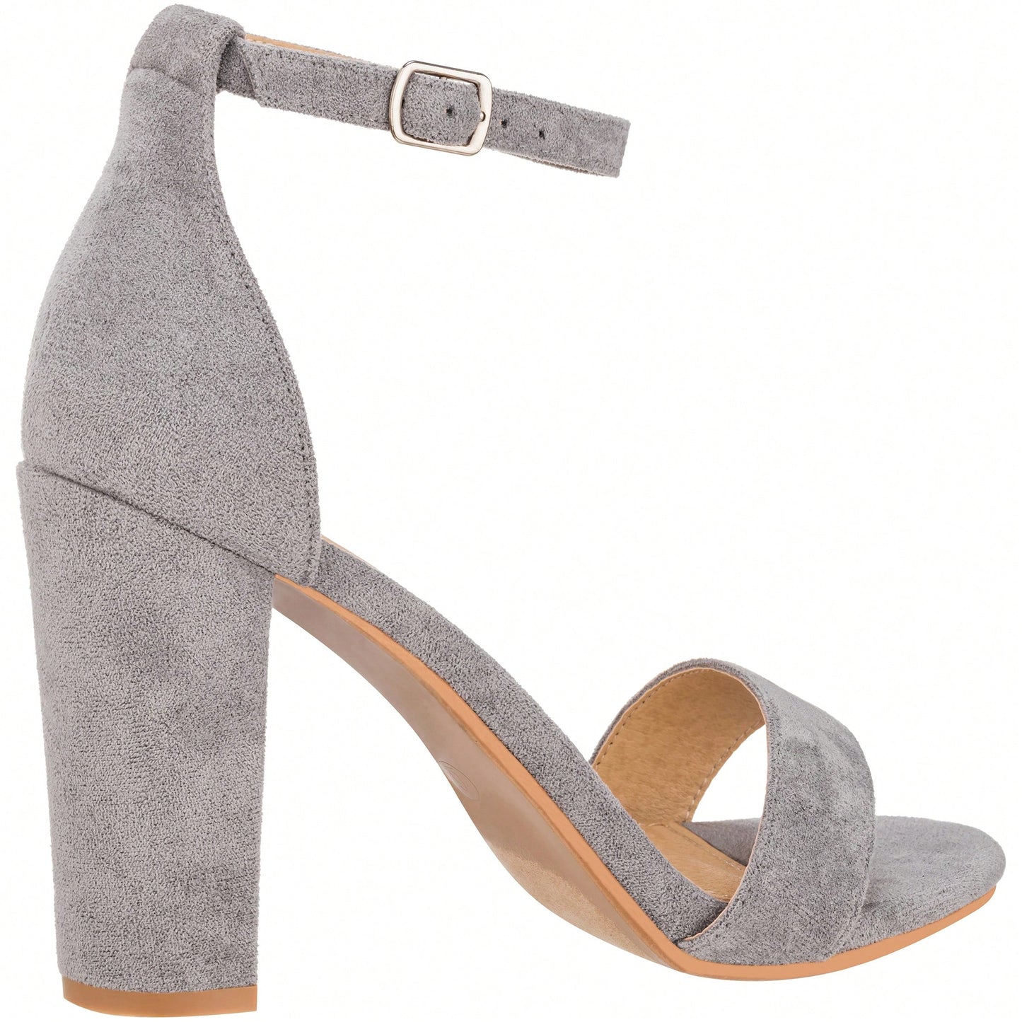 Women Chunky Heeled Ankle Strap Sandals Elegant Single Band Buckle Decor Sandals High Heel Sandals Open Toe Ankle Strap Sandals Heels Suede