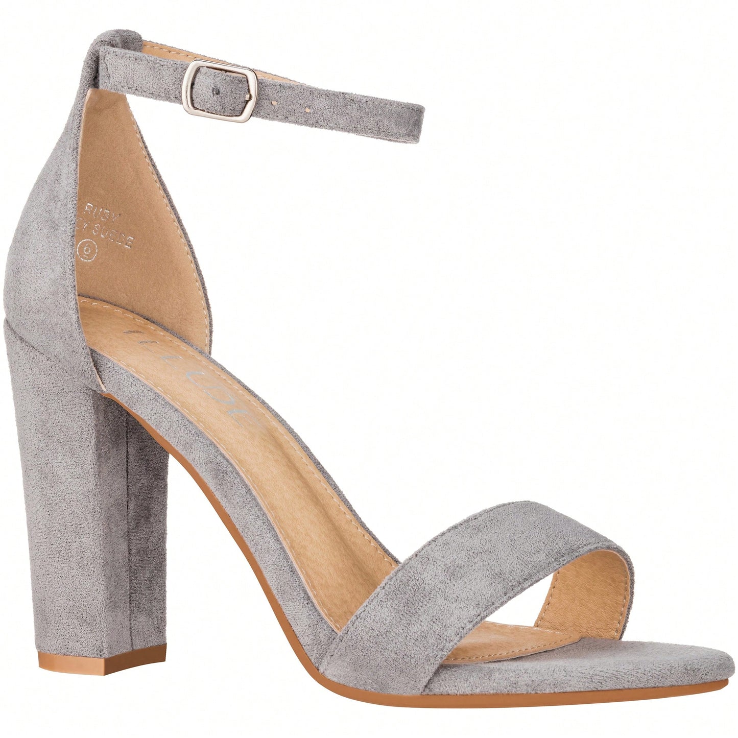Women Chunky Heeled Ankle Strap Sandals Elegant Single Band Buckle Decor Sandals High Heel Sandals Open Toe Ankle Strap Sandals Heels Suede