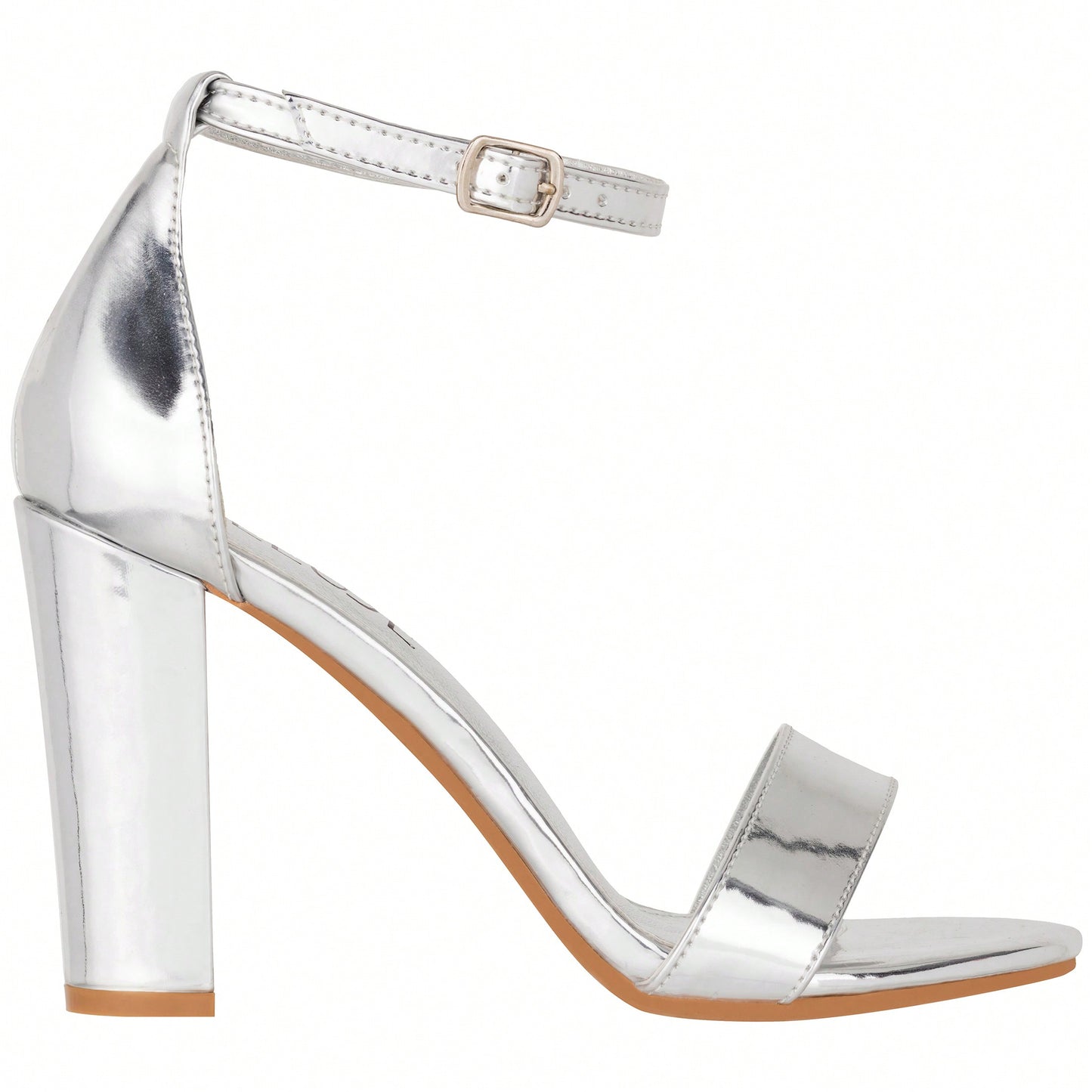 Women Chunky Heeled Ankle Strap Sandals Elegant Single Band Buckle Decor Sandals High Heel Sandals Open Toe Ankle Strap Sandals Heels Patent