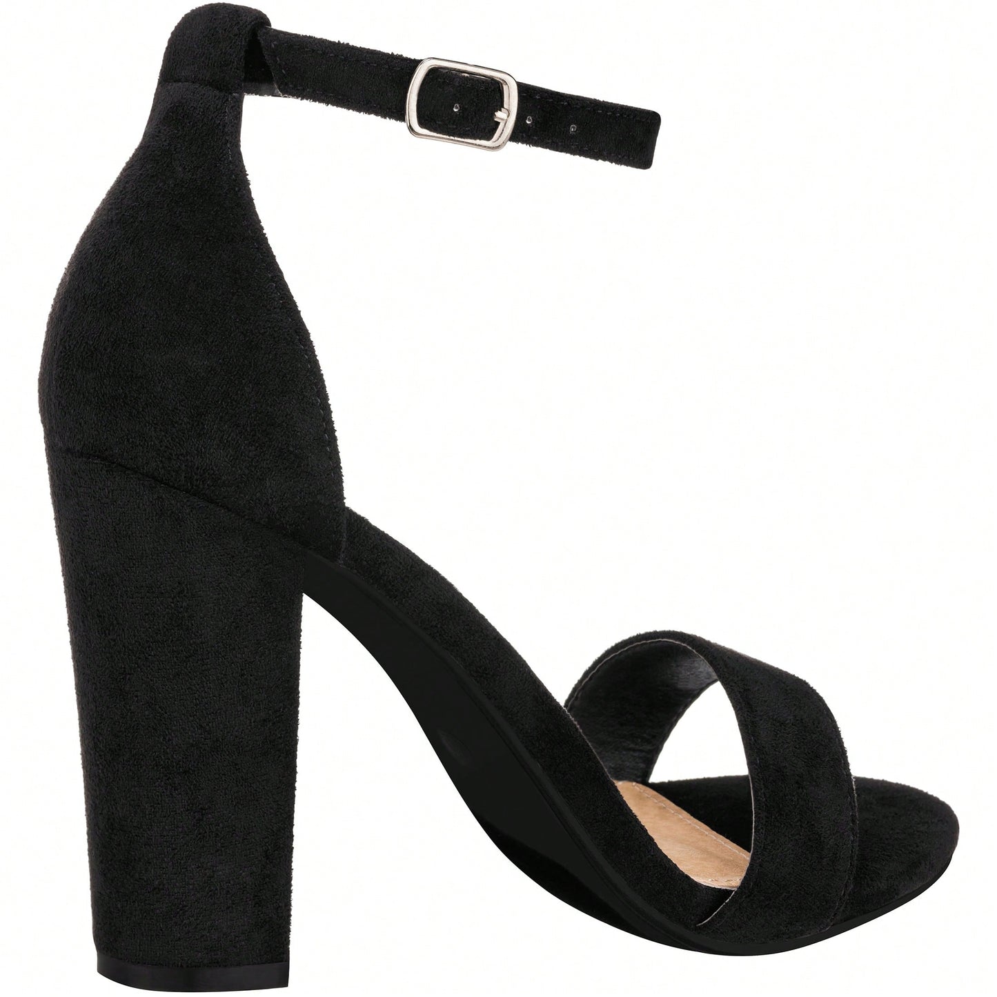 Women Chunky Heeled Ankle Strap Sandals Elegant Single Band Buckle Decor Sandals High Heel Sandals Open Toe Ankle Strap Sandals Heels Suede
