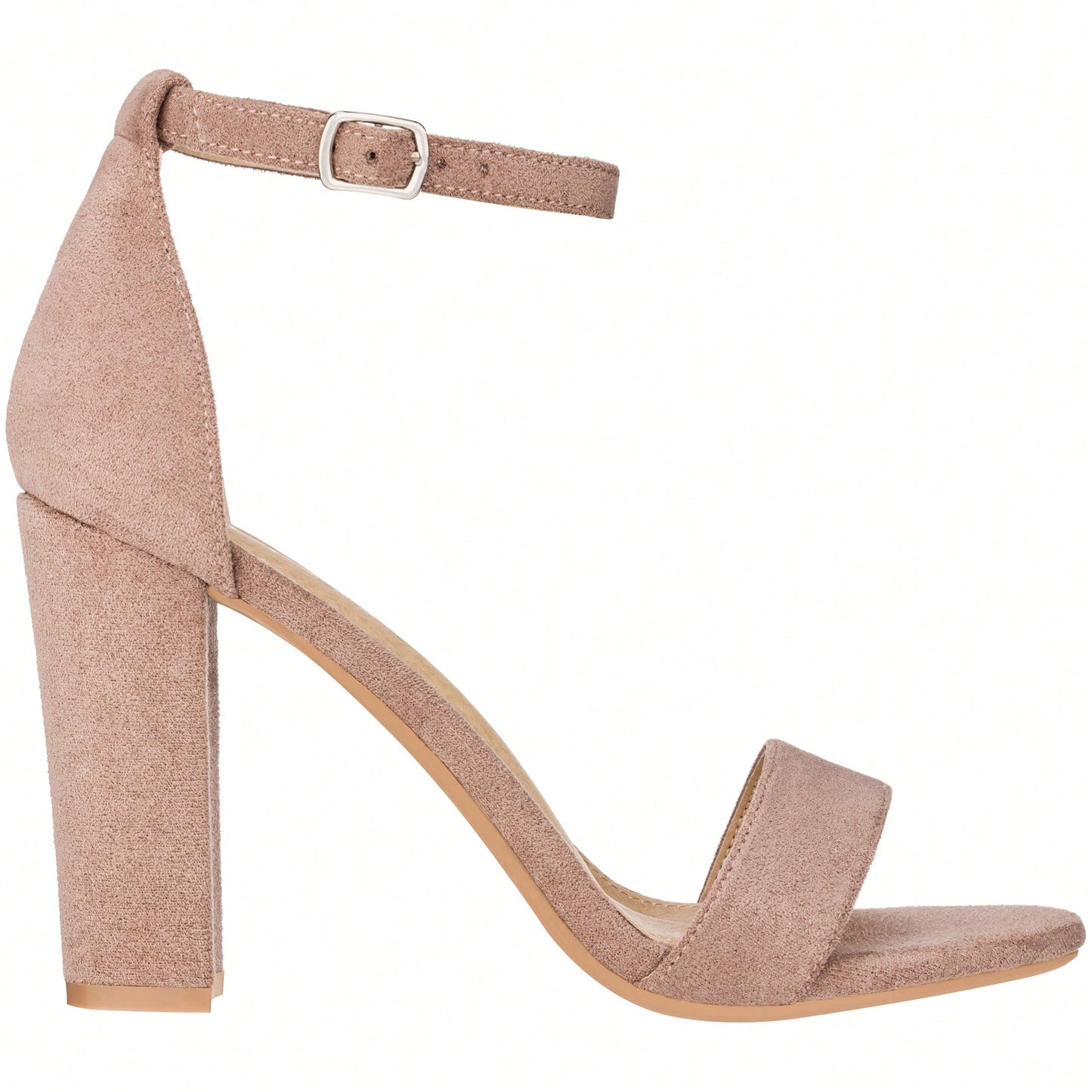 Women Chunky Heeled Ankle Strap Sandals Elegant Single Band Buckle Decor Sandals High Heel Sandals Open Toe Ankle Strap Sandals Heels Suede
