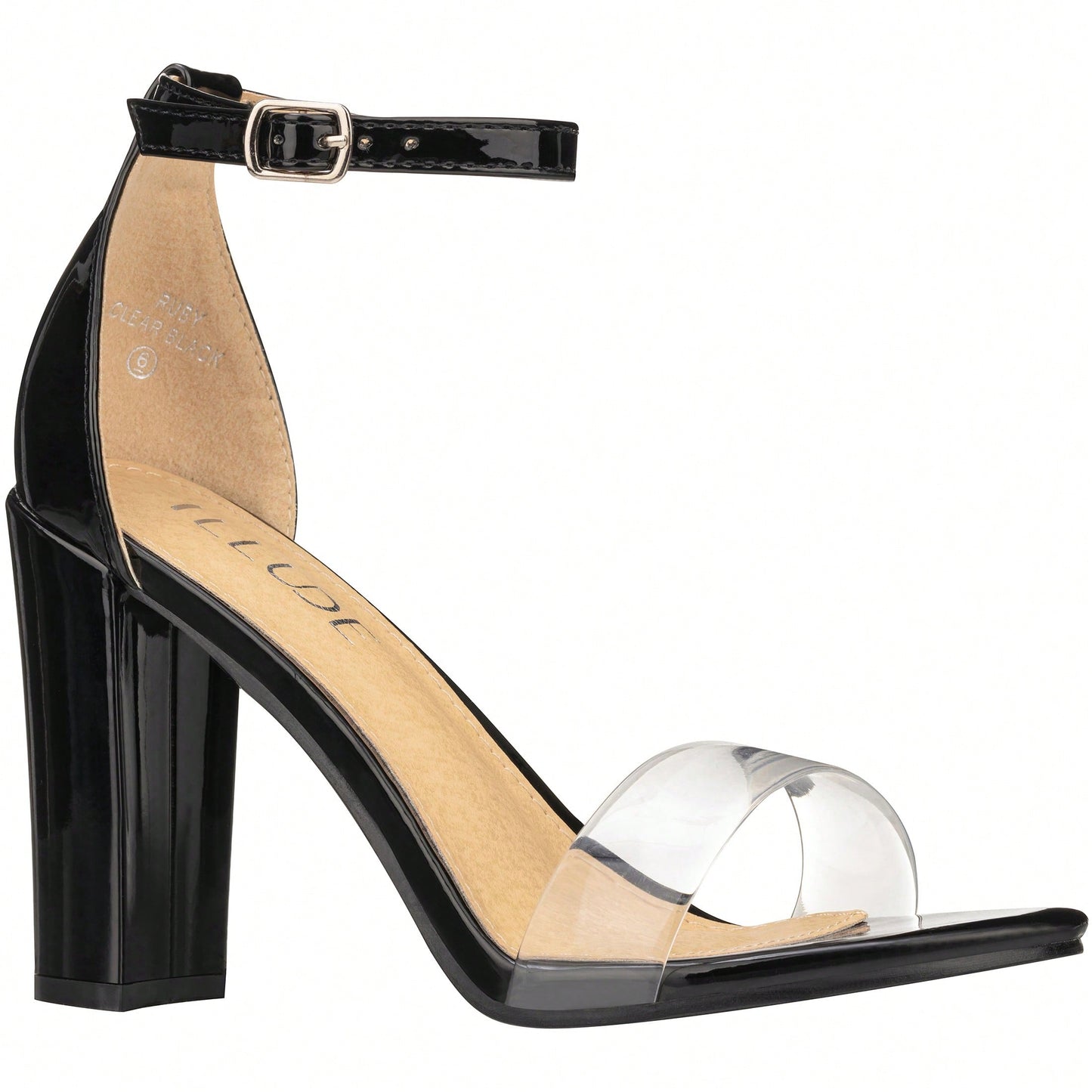 Women Chunky Heeled Ankle Strap Sandals Elegant Single Band Buckle Decor Sandals High Heel Sandals Open Toe Ankle Strap Sandals Heels Patent