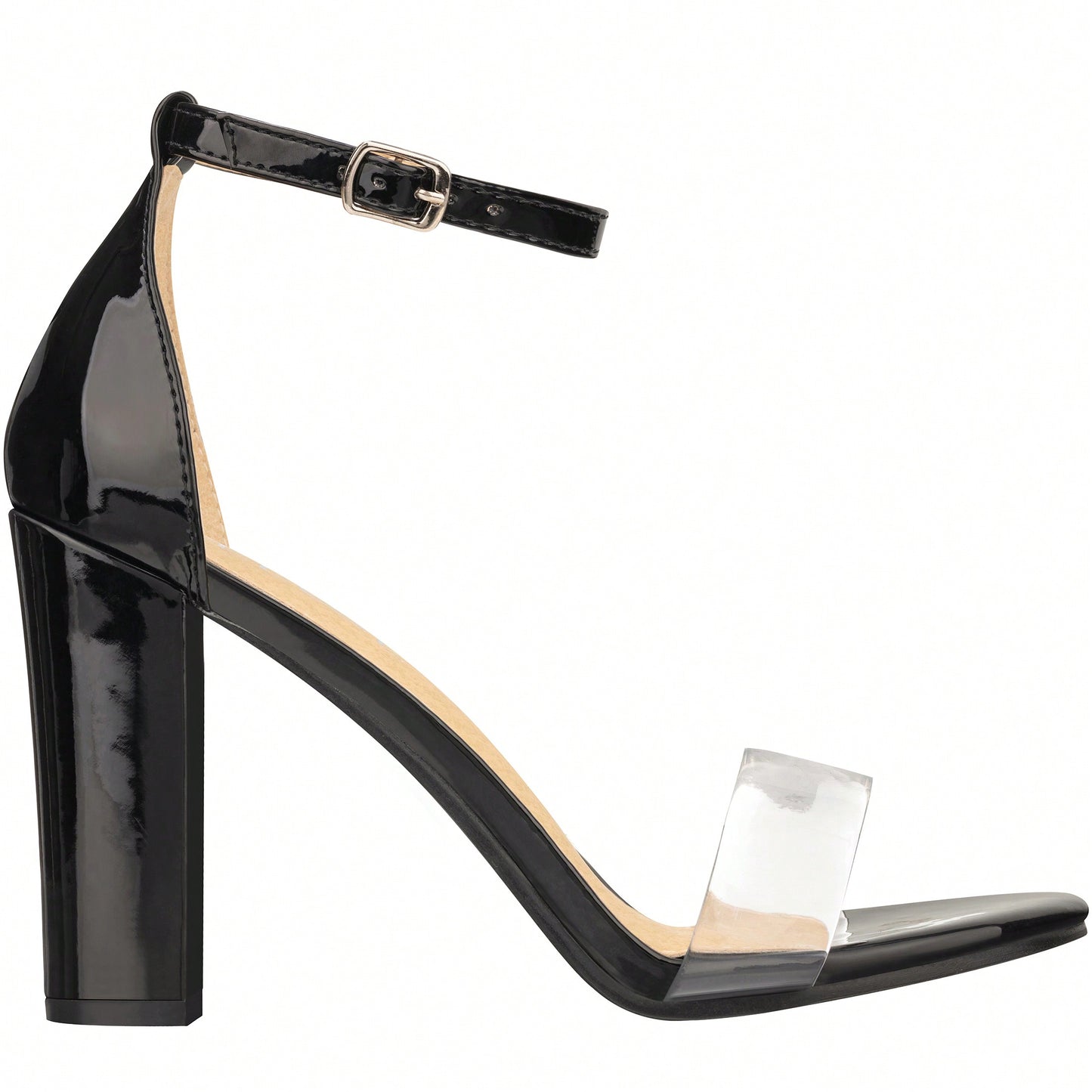 Women Chunky Heeled Ankle Strap Sandals Elegant Single Band Buckle Decor Sandals High Heel Sandals Open Toe Ankle Strap Sandals Heels Suede