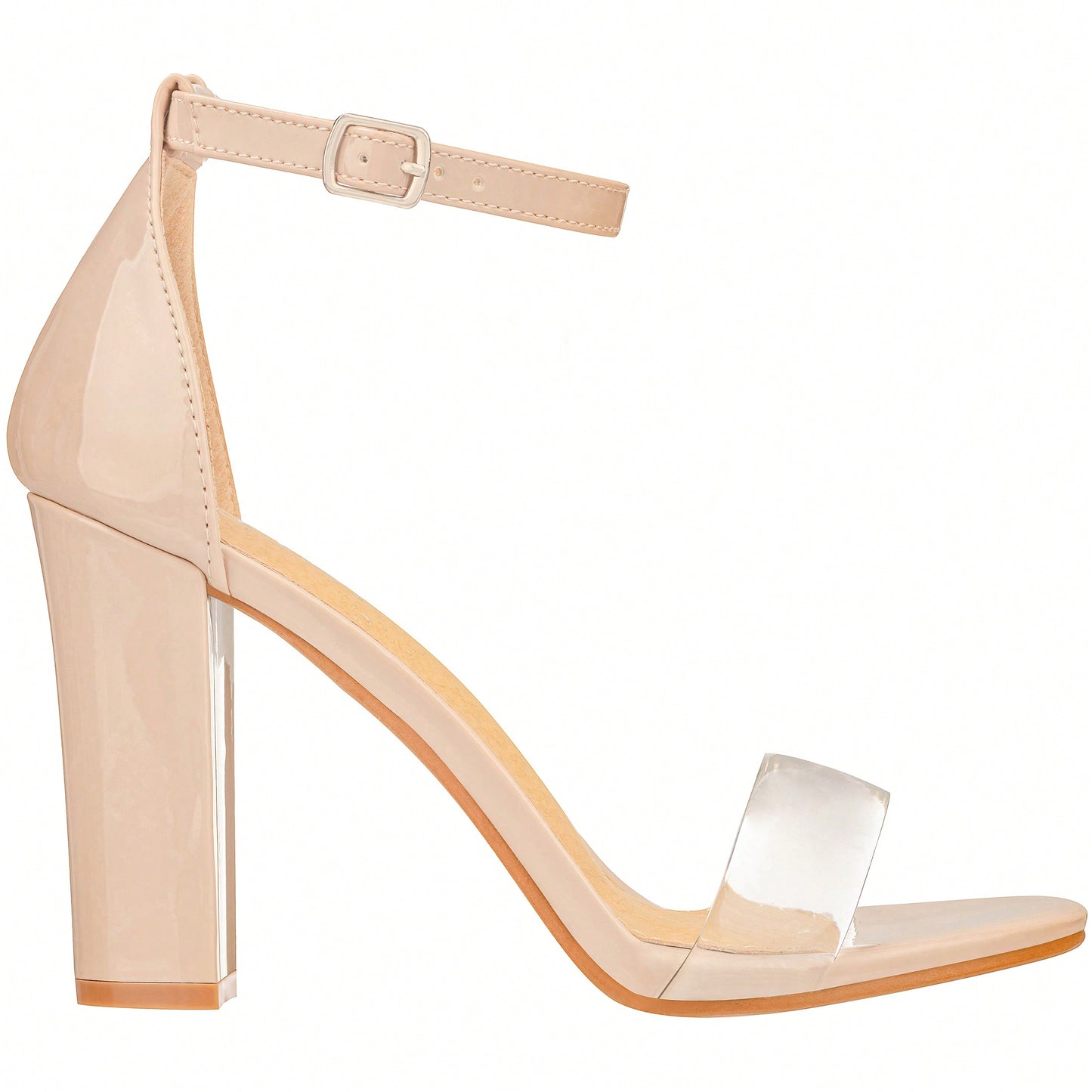 Women Chunky Heeled Ankle Strap Sandals Elegant Single Band Buckle Decor Sandals High Heel Sandals Open Toe Ankle Strap Sandals Heels