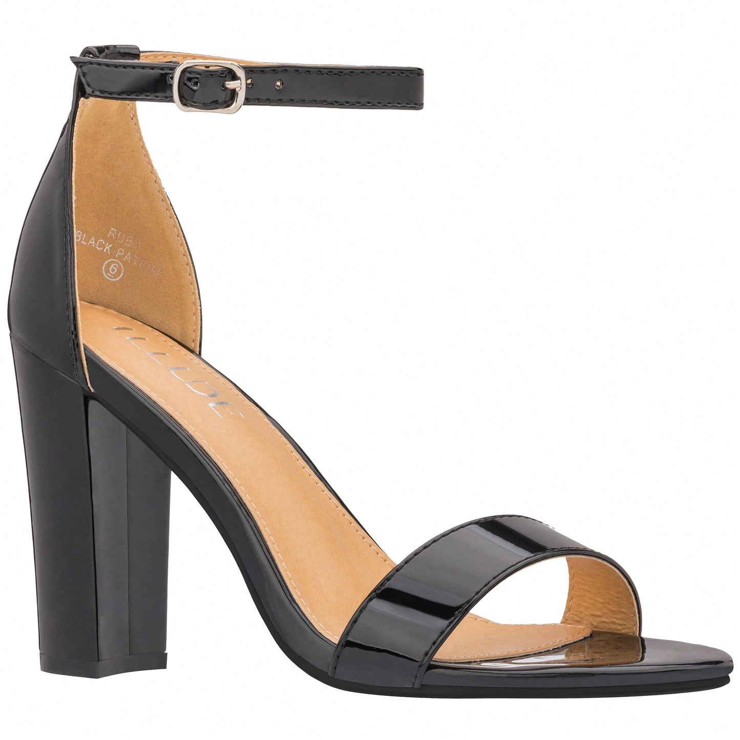 Women Chunky Heeled Ankle Strap Sandals Elegant Single Band Buckle Decor Sandals High Heel Sandals Open Toe Ankle Strap Sandals Heels Patent