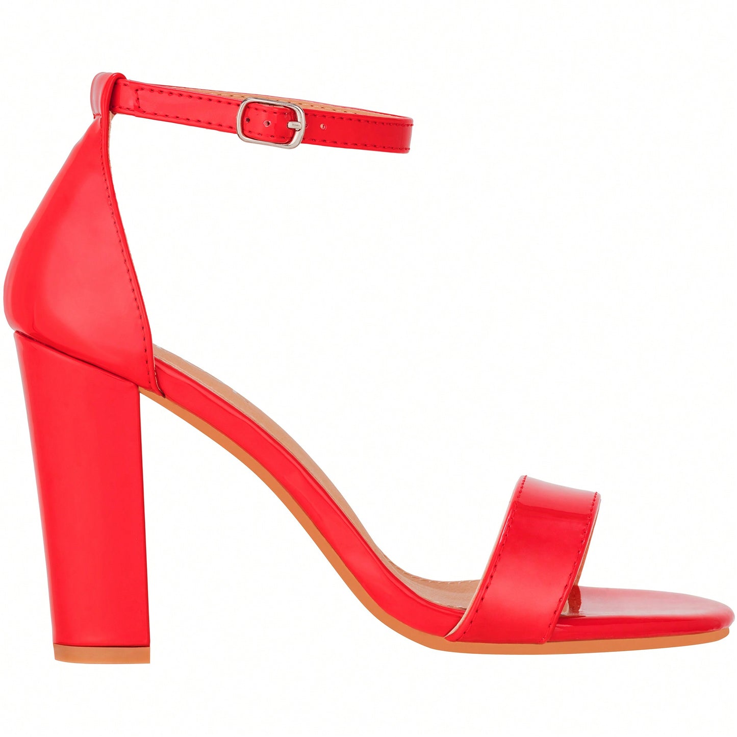 Women Chunky Heeled Ankle Strap Sandals Elegant Single Band Buckle Decor Sandals High Heel Sandals Open Toe Ankle Strap Sandals Heels Suede