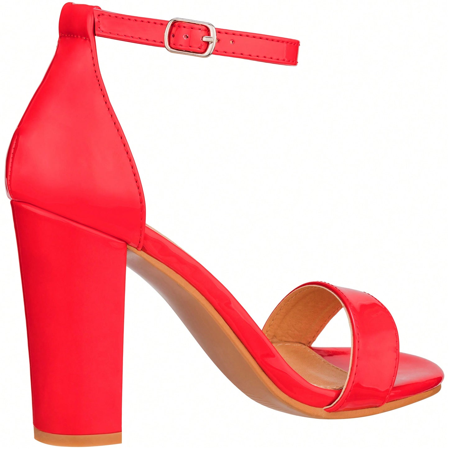 Women Chunky Heeled Ankle Strap Sandals Elegant Single Band Buckle Decor Sandals High Heel Sandals Open Toe Ankle Strap Sandals Heels Patent