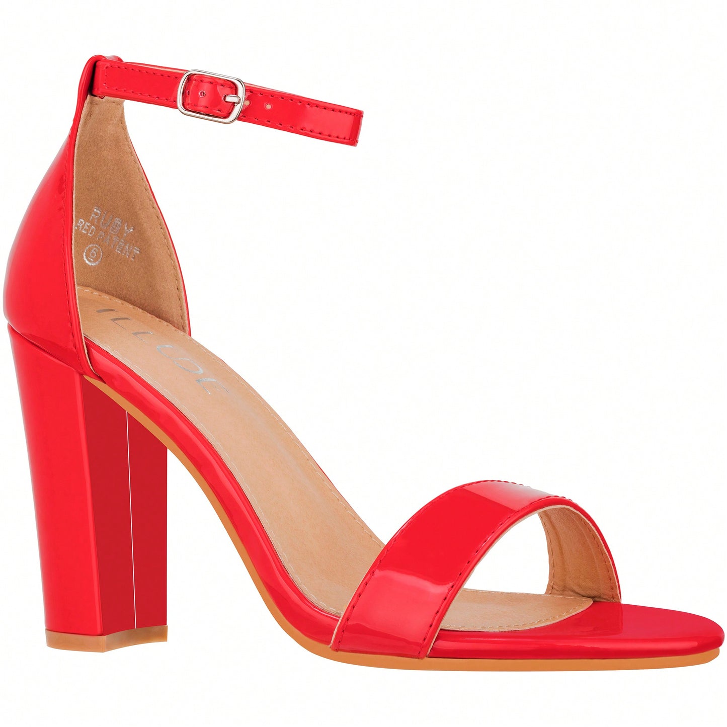 Women Chunky Heeled Ankle Strap Sandals Elegant Single Band Buckle Decor Sandals High Heel Sandals Open Toe Ankle Strap Sandals Heels Patent