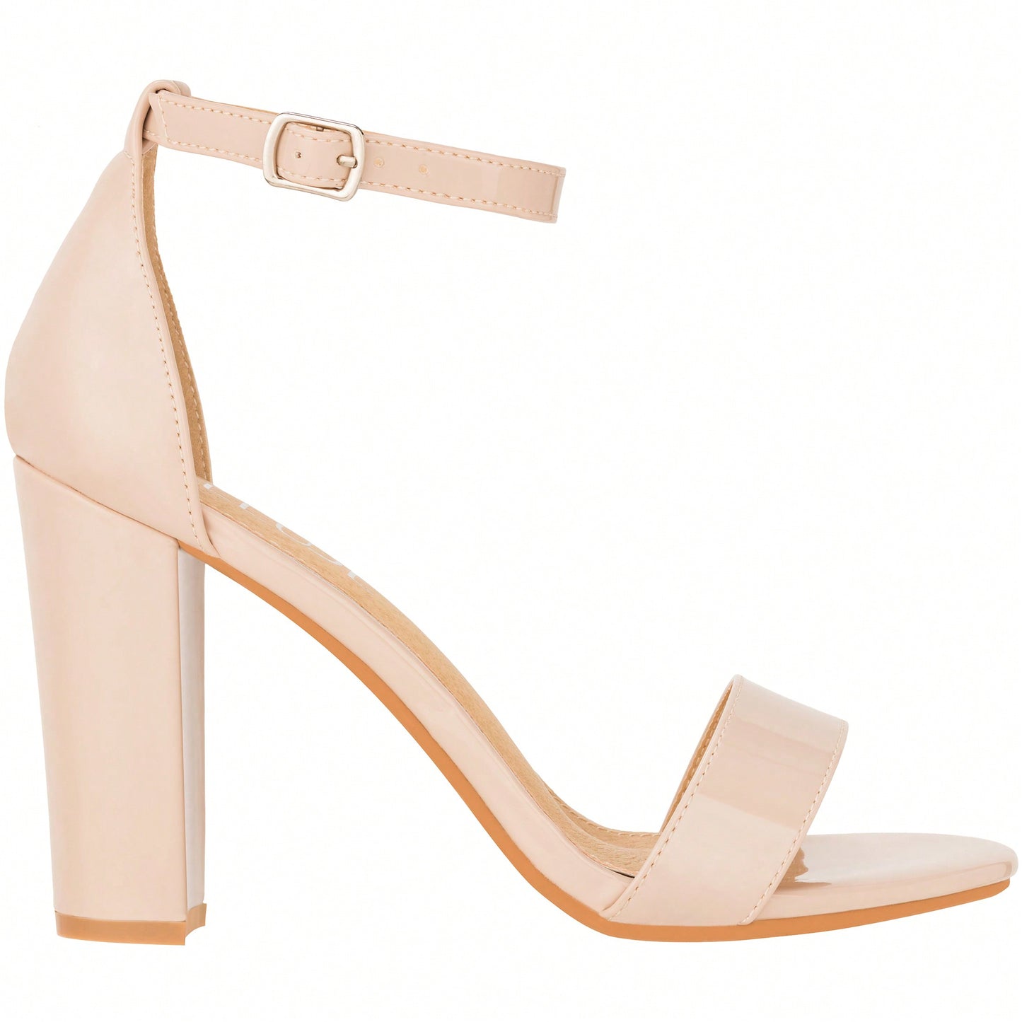 Women Chunky Heeled Ankle Strap Sandals Elegant Single Band Buckle Decor Sandals High Heel Sandals Open Toe Ankle Strap Sandals Heels Patent