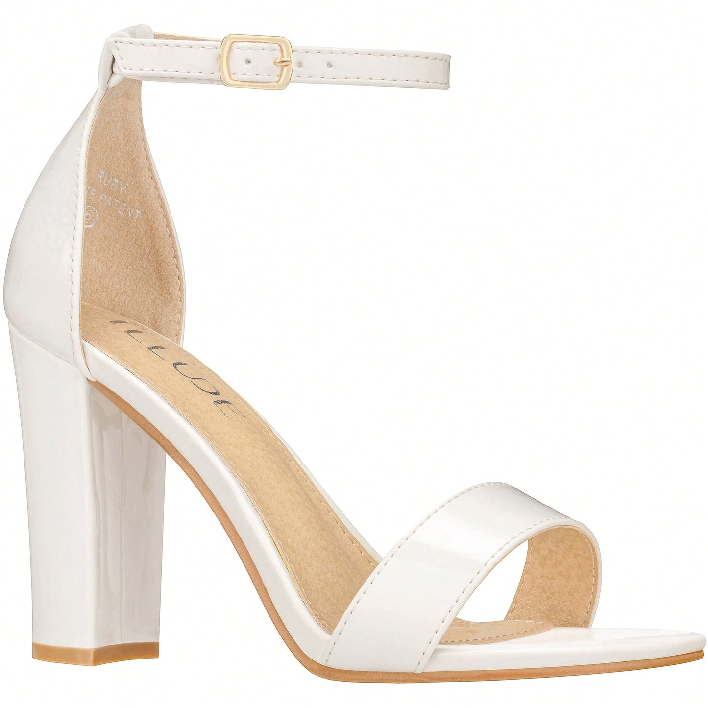 Women Chunky Heeled Ankle Strap Sandals Elegant Single Band Buckle Decor Sandals High Heel Sandals Open Toe Ankle Strap Sandals Heels Patent