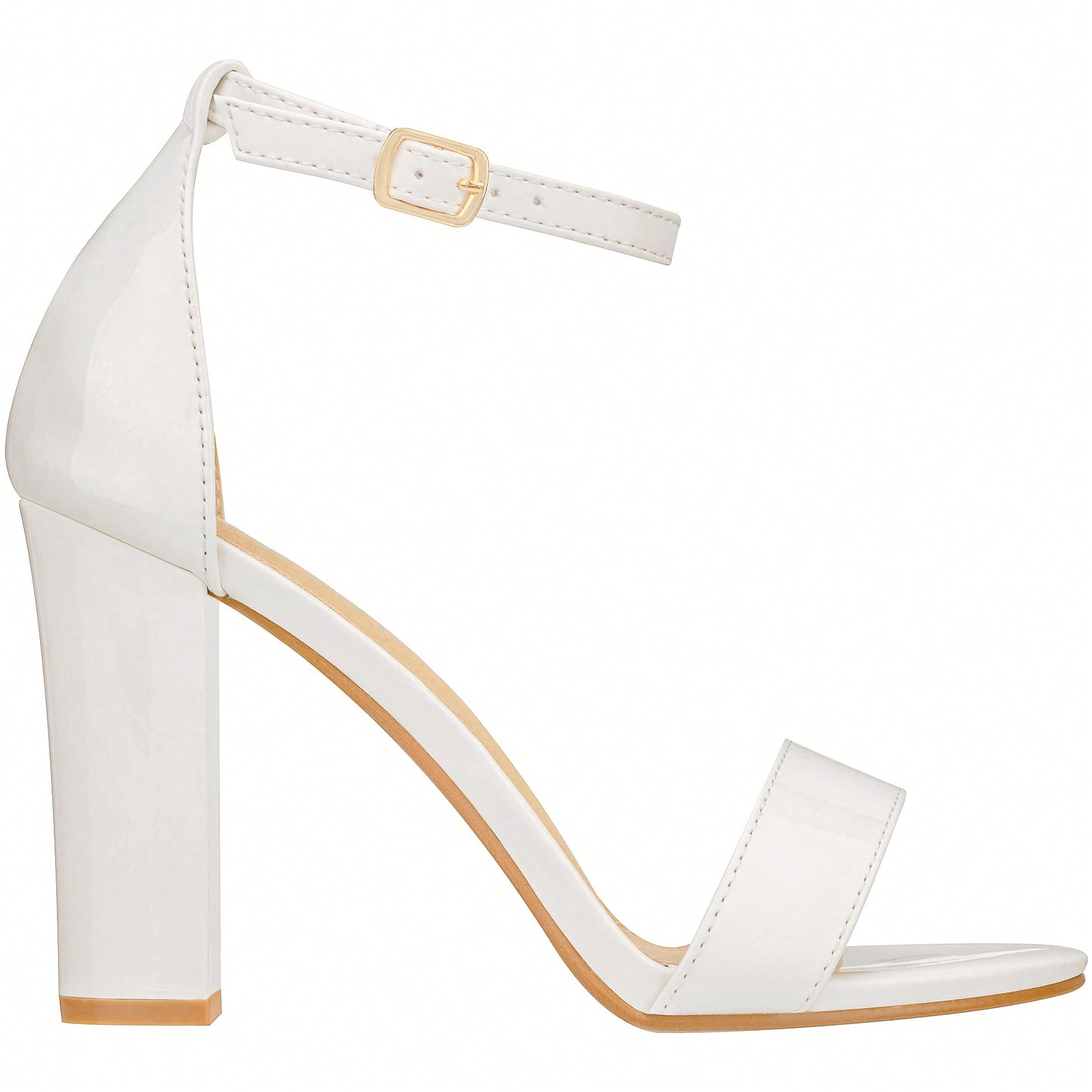 Women Chunky Heeled Ankle Strap Sandals Elegant Single Band Buckle Decor Sandals High Heel Sandals Open Toe Ankle Strap Sandals Heels Patent