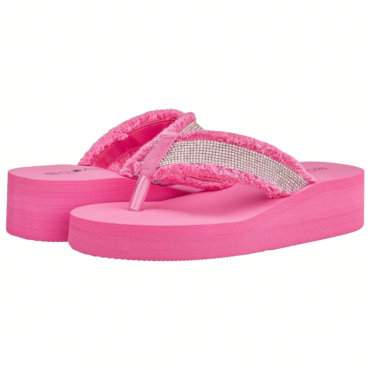 Women's Fashionable Rhinestone Decor Flip Flops Thick Bottom Wedge Beach Sandals Platform Flip Flop Toe Post Design Slippers Summer Sandals