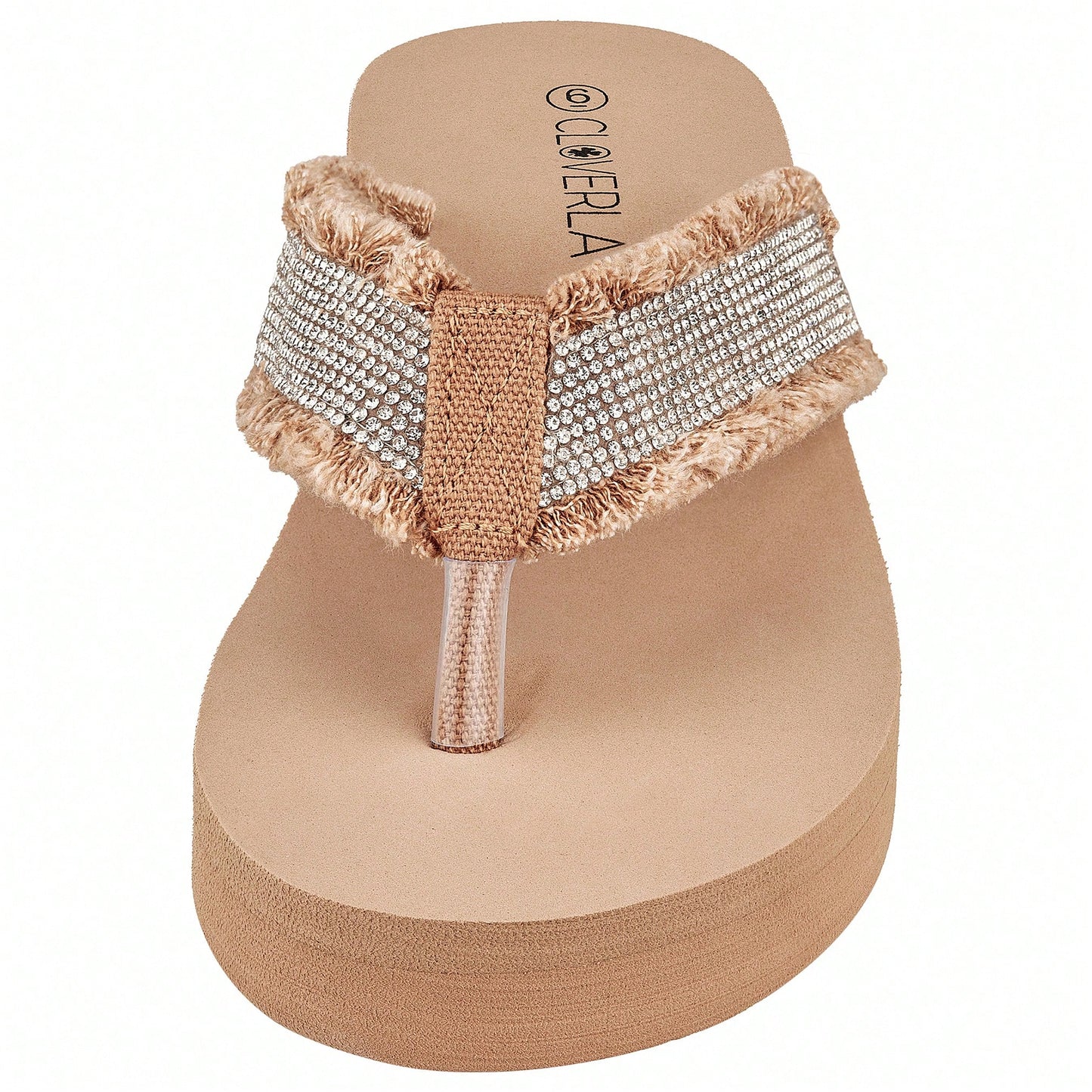 Women's Fashionable Rhinestone Decor Flip Flops Thick Bottom Wedge Beach Sandals Platform Flip Flop Toe Post Design Slippers Summer Sandals