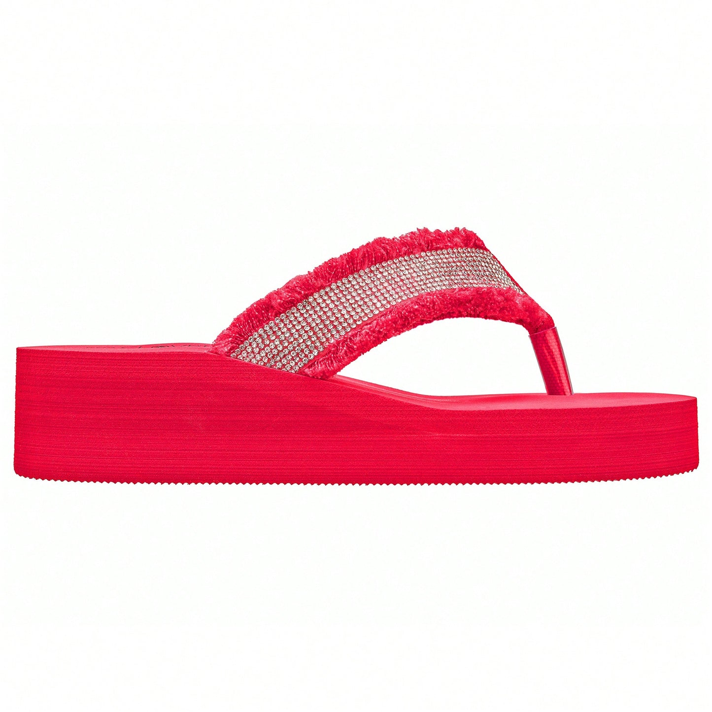 Women's Fashionable Rhinestone Decor Flip Flops Thick Bottom Wedge Beach Sandals Platform Flip Flop Toe Post Design Slippers Summer Sandals